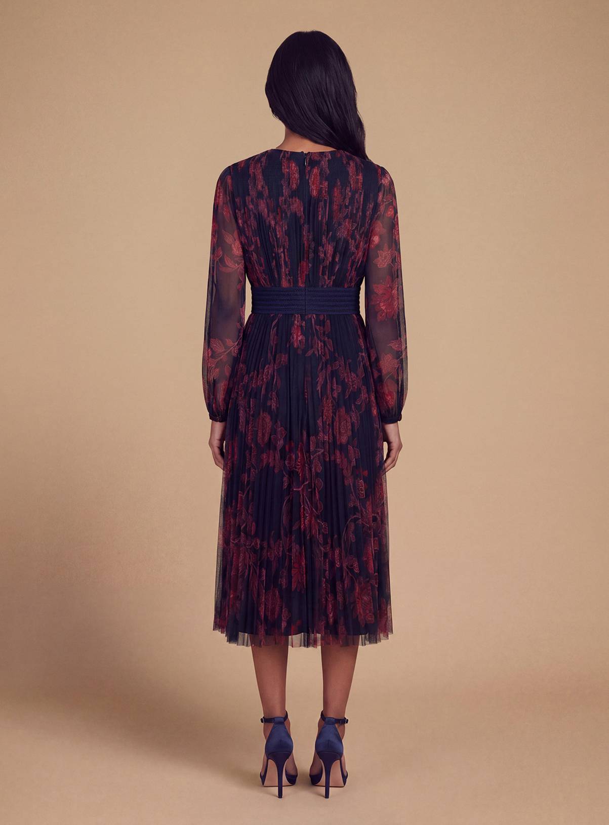 OASIS Petite V Neck Button Detail Printed Mesh Midi Dress 8 - Image 3