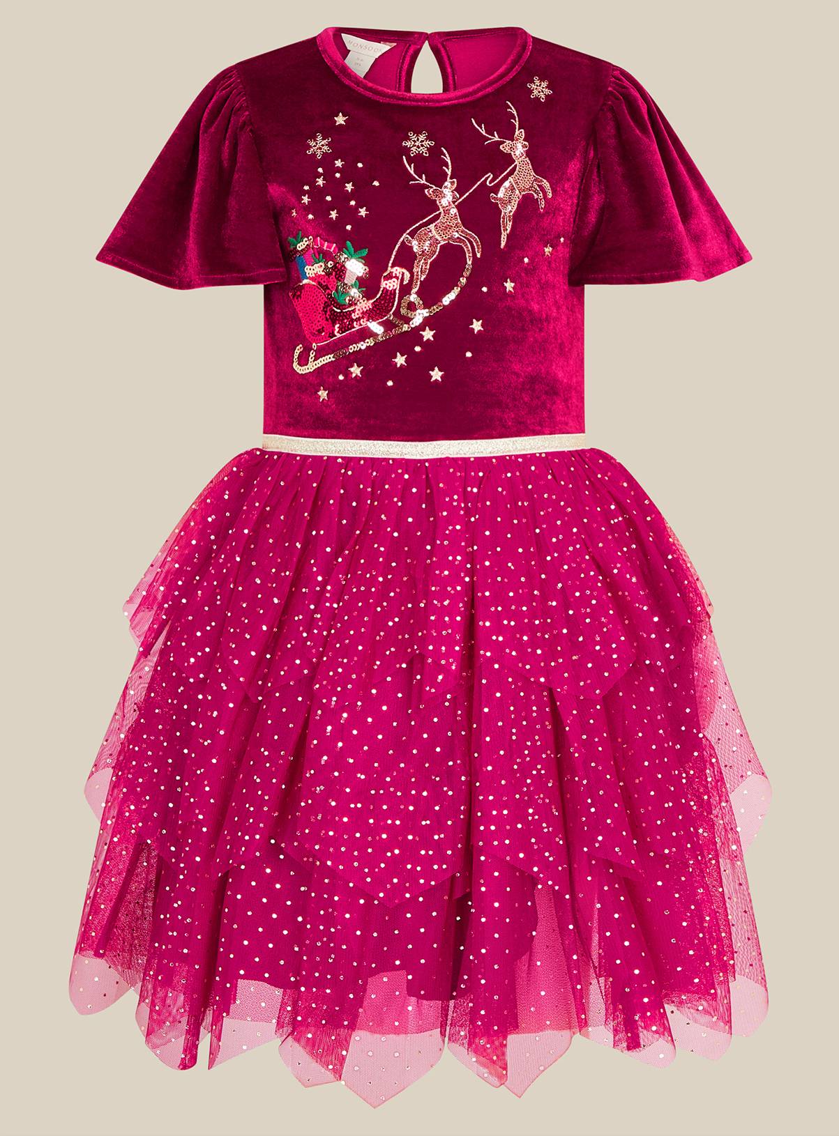MONSOON Christmas Reindeer Disco Dress 3-4 Years - Image 1