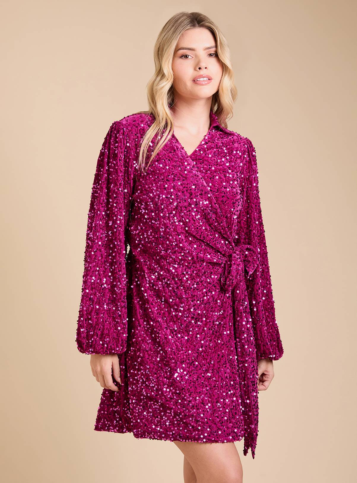 DOROTHY PERKINS Velvet Sequin Collar Wrap Detail Mini Dress 10 - Image 1
