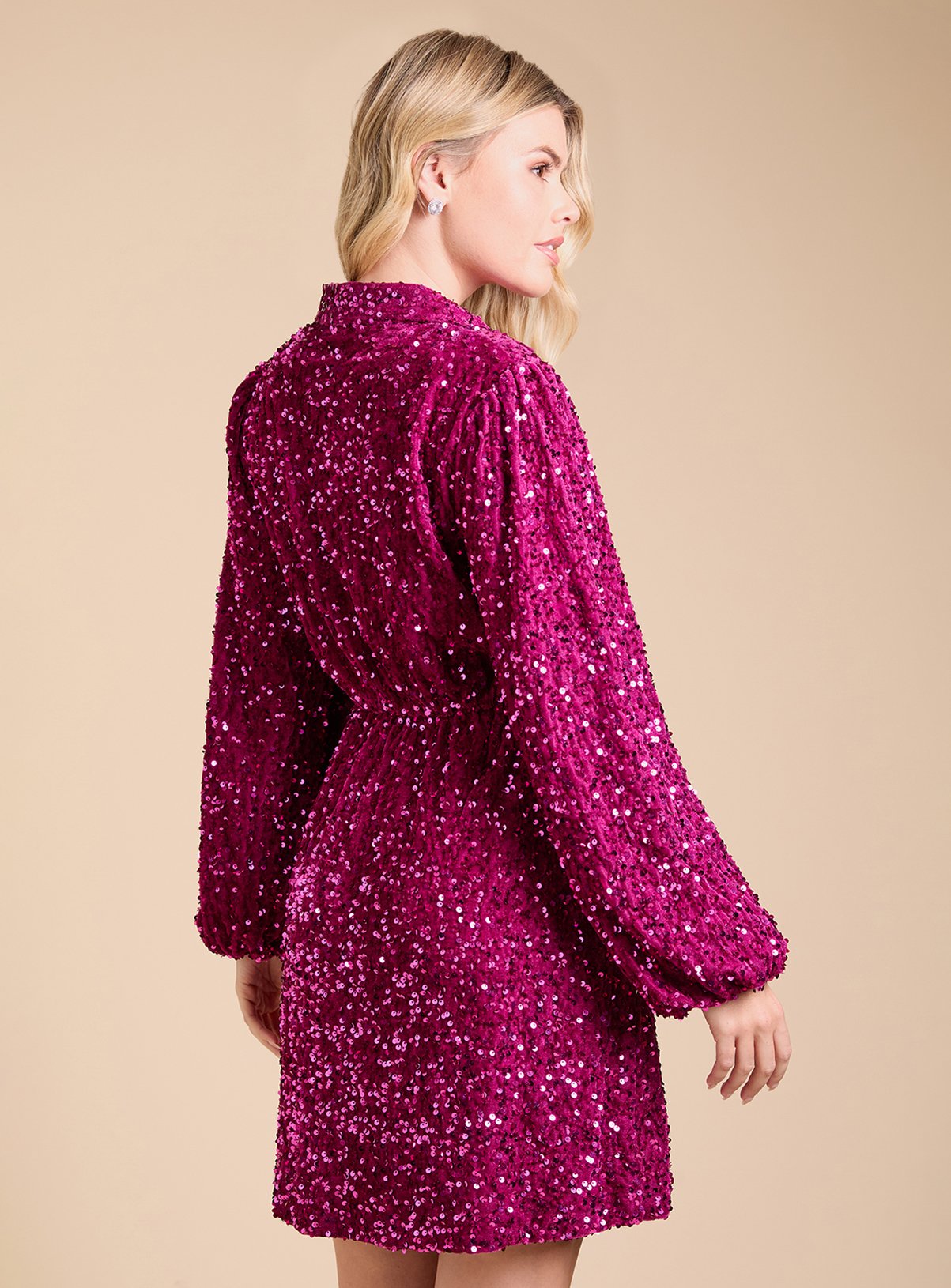 DOROTHY PERKINS Velvet Sequin Collar Wrap Detail Mini Dress 10 - Image 4 thumbnail