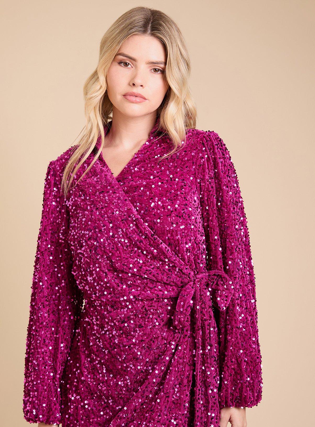 DOROTHY PERKINS Velvet Sequin Collar Wrap Detail Mini Dress 10 - Image 5 thumbnail