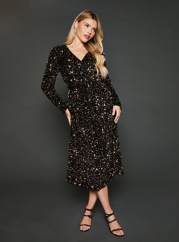 DOROTHY PERKINS Velvet Sequin Wrap Midi Dress 18
