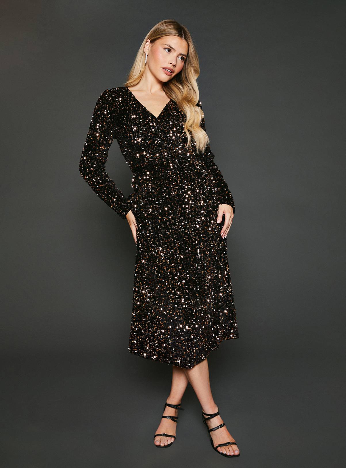 DOROTHY PERKINS Velvet Sequin Wrap Midi Dress 18 - Image 1