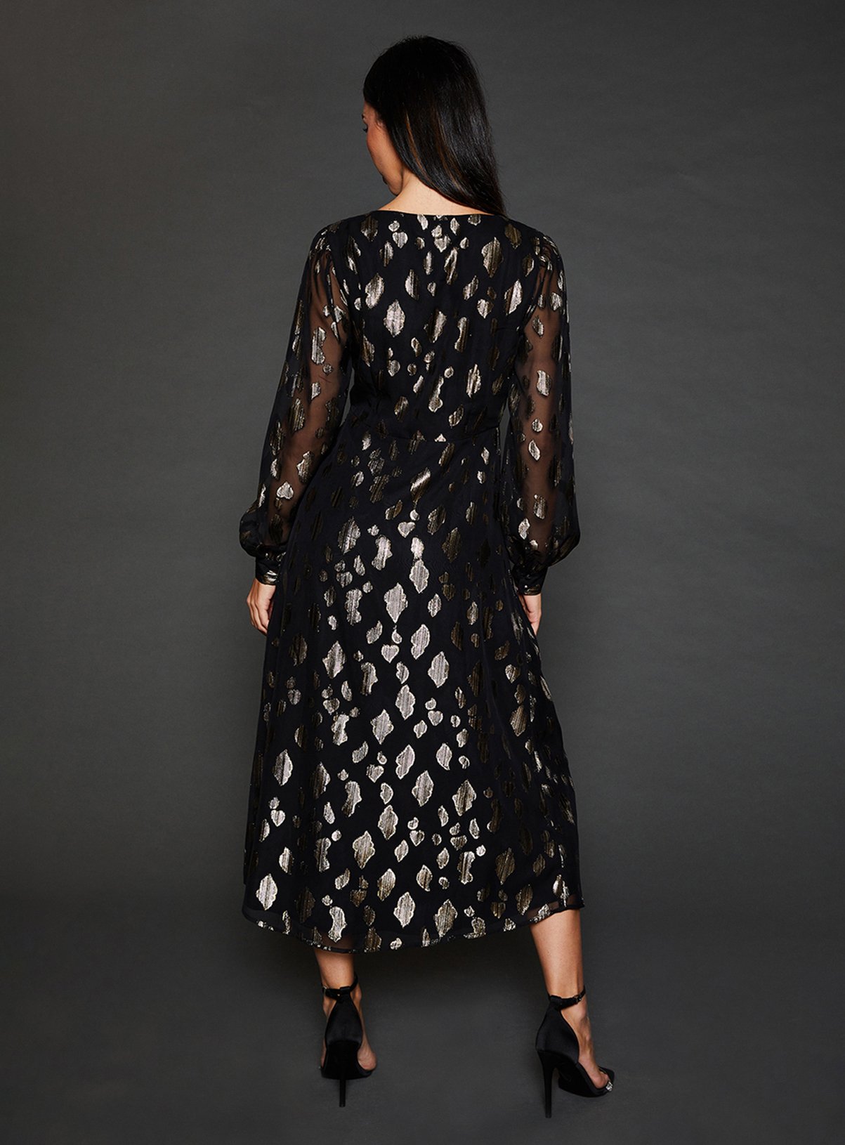 DOROTHY PERKINS Jacquard Button Front Long Sleeve Midi Dress 16 - Image 3 thumbnail