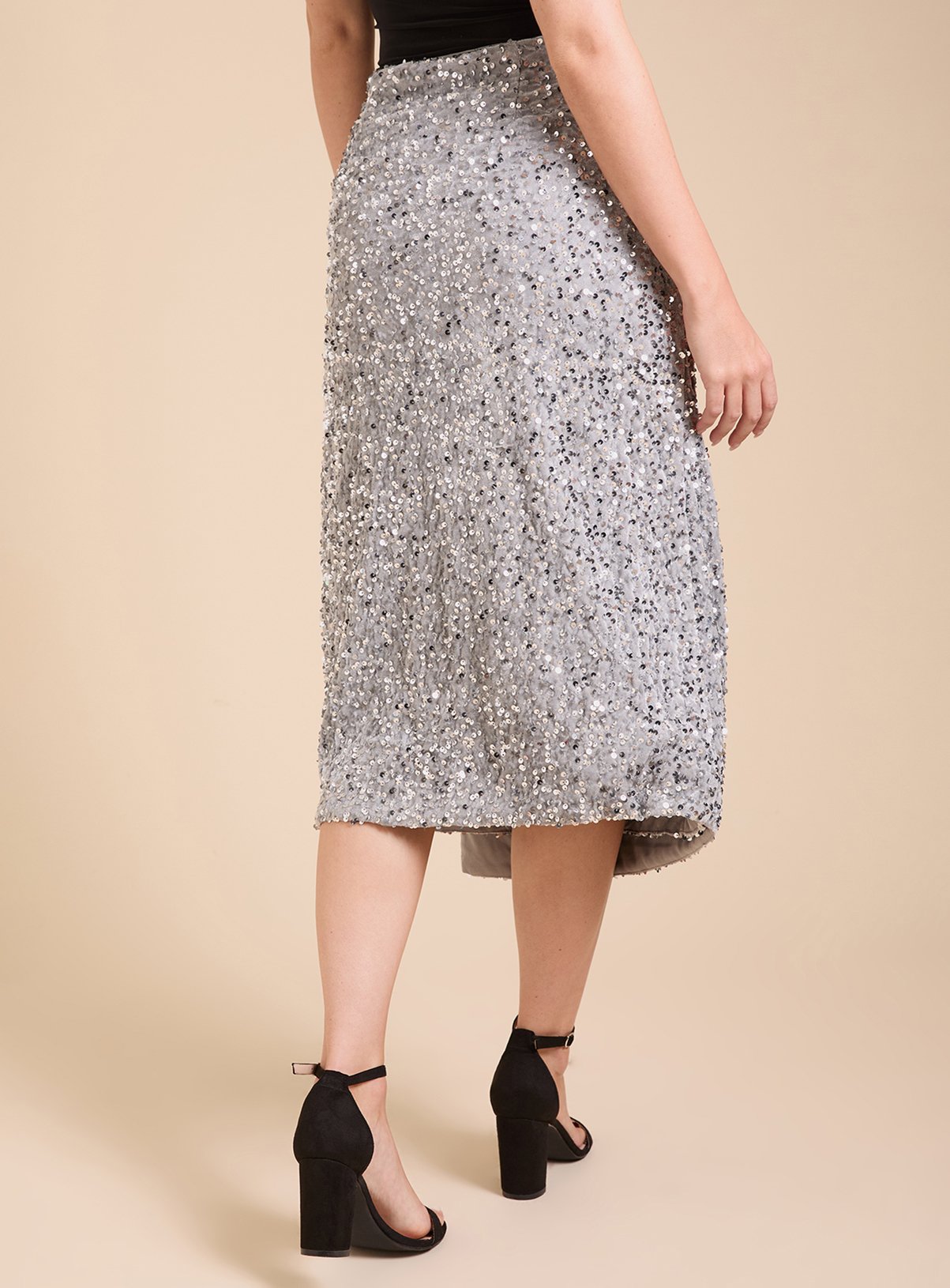 DOROTHY PERKINS Velvet Sequin Ruched Side Midi Skirt 8 - Image 3 thumbnail