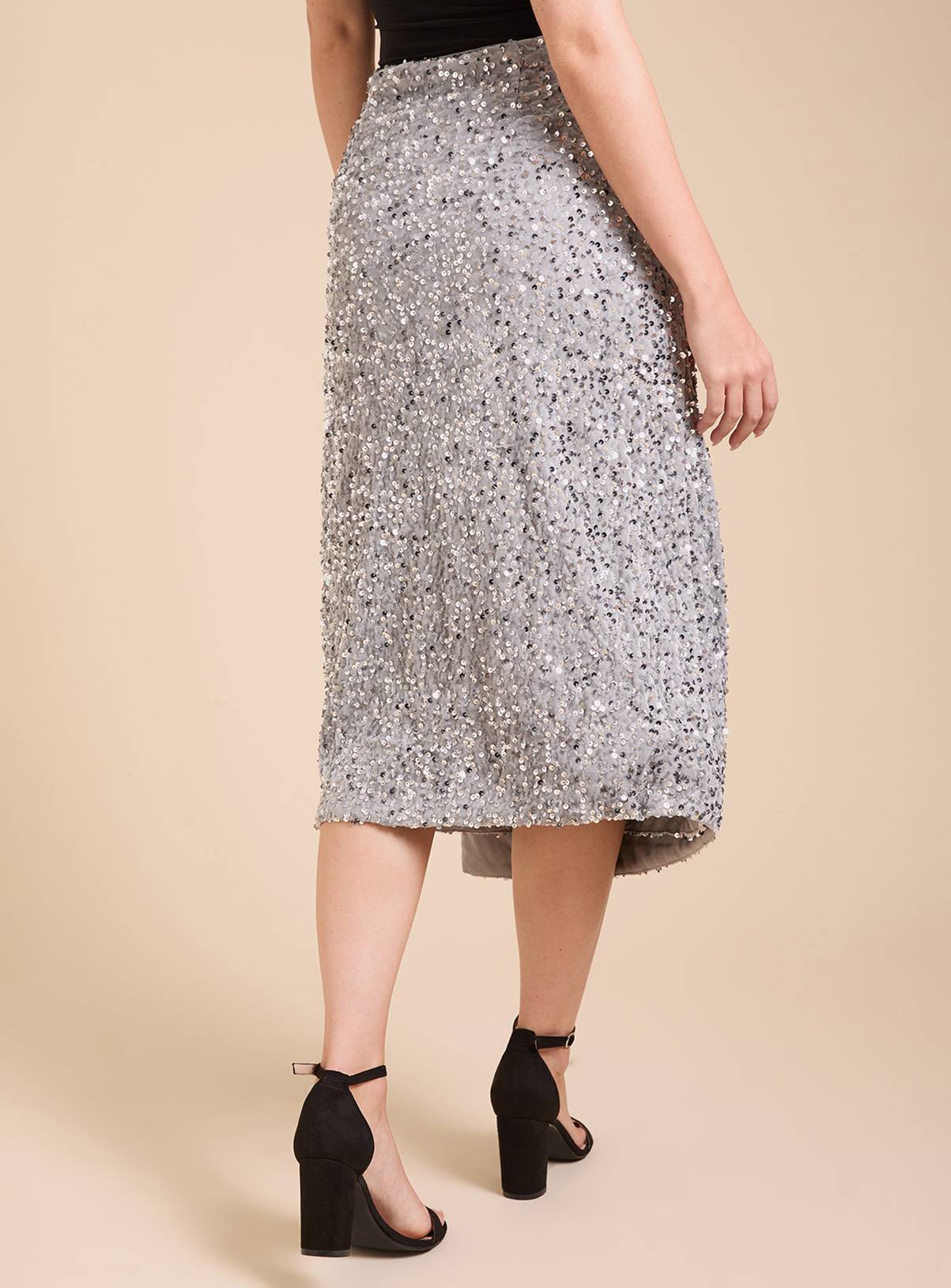 DOROTHY PERKINS Velvet Sequin Ruched Side Midi Skirt 8 - Image 3