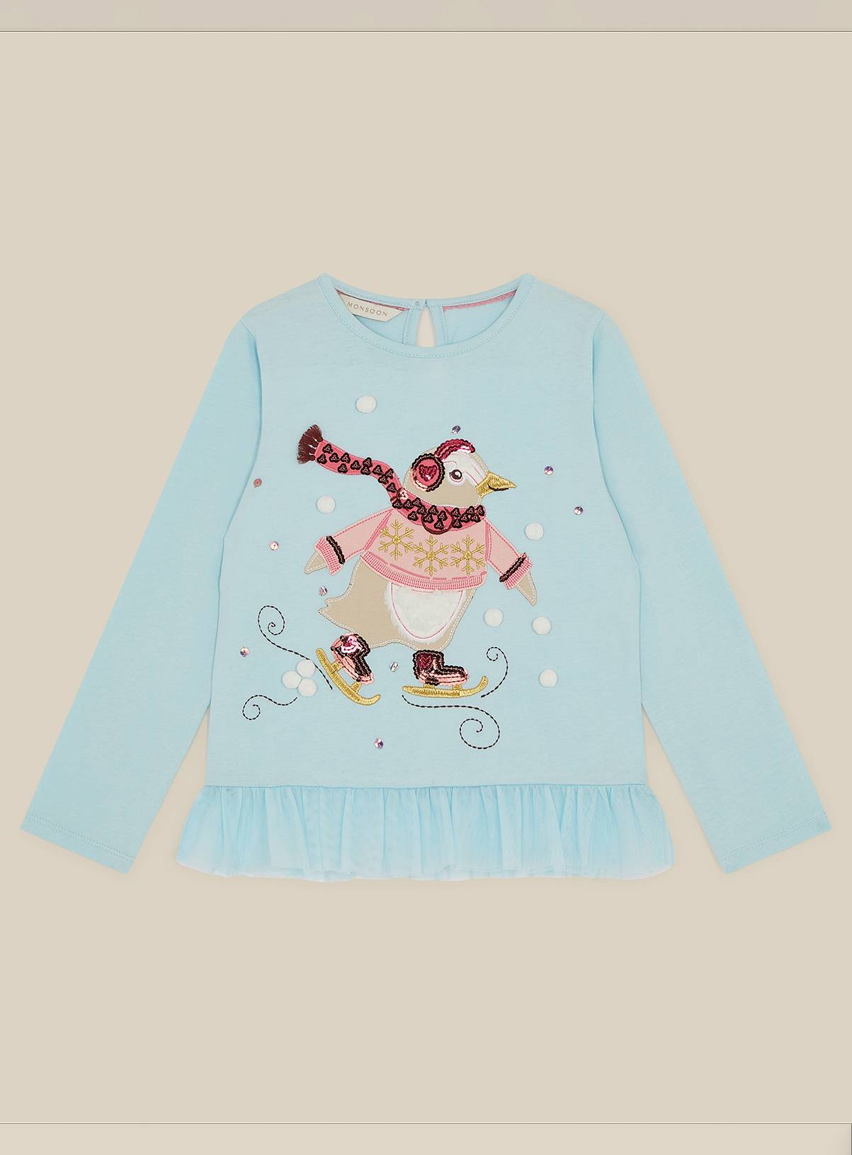 MONSOON Penguin Frill Long Sleeve Top 9-10 years - Image 1