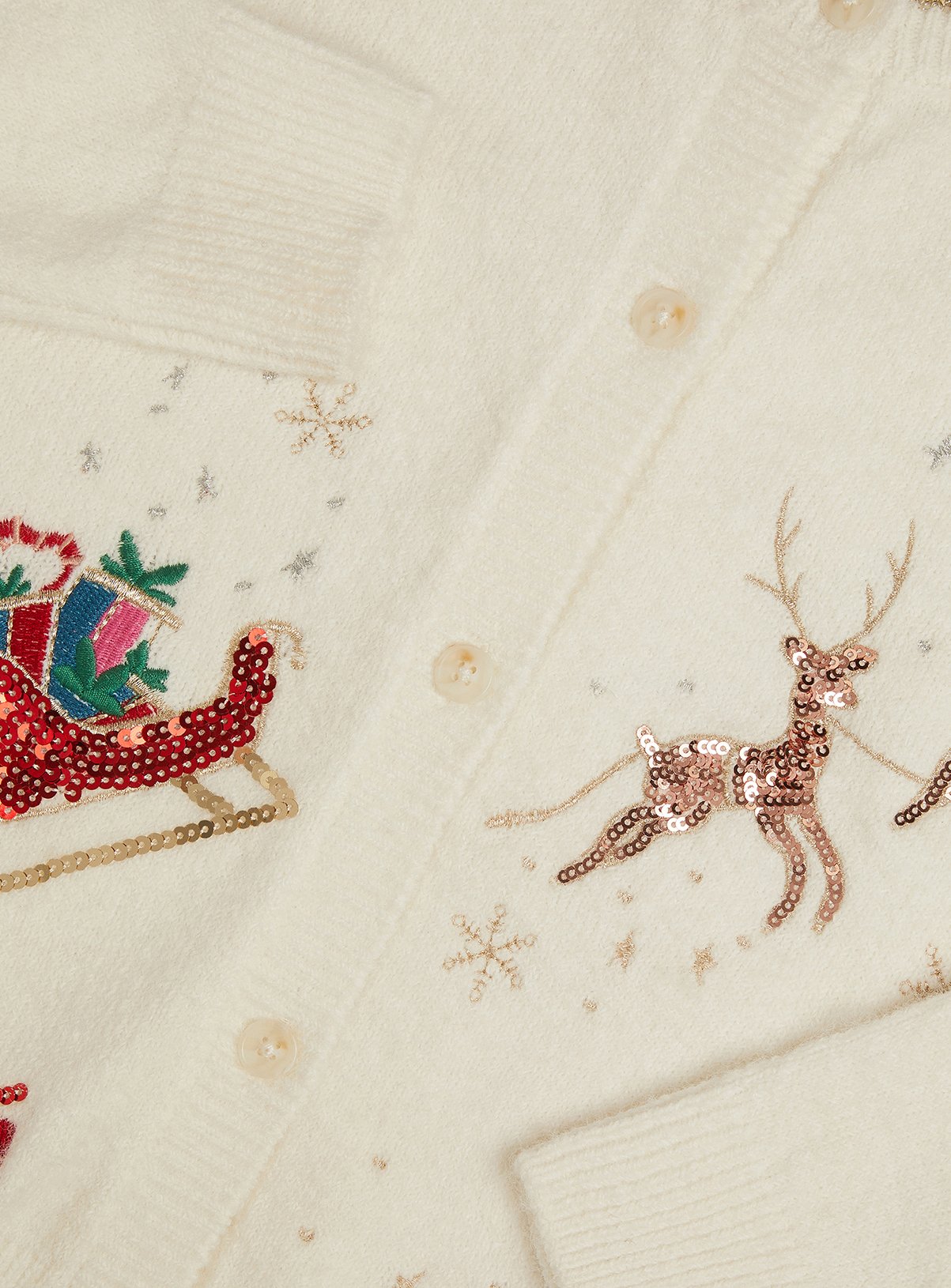 MONSOON Sequin Christmas Scene Cardigan 3-4 Years - Image 3 thumbnail