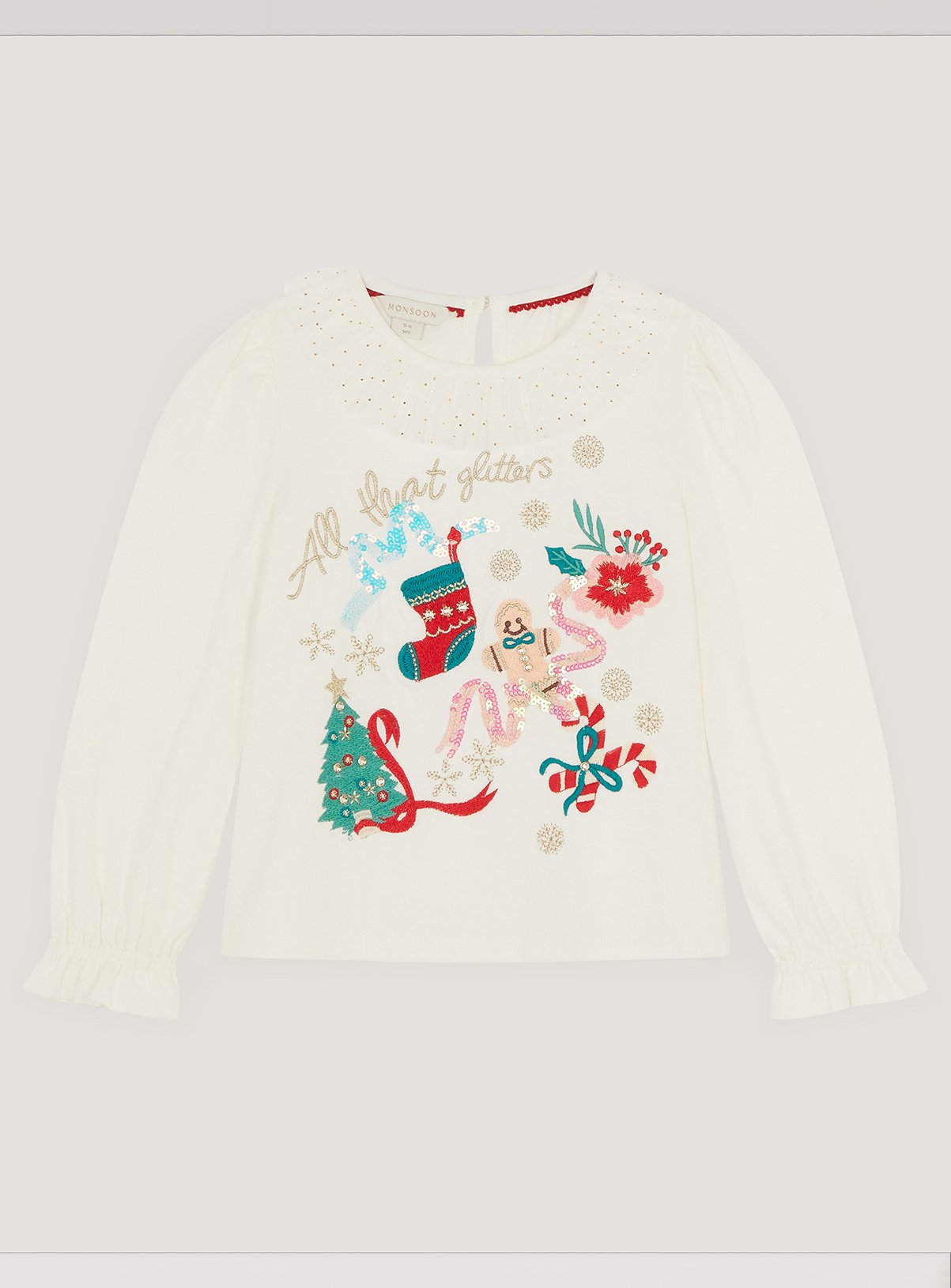 MONSOON Embellished Christmas Long Sleeve Top 3-4 Years - Image 1 thumbnail