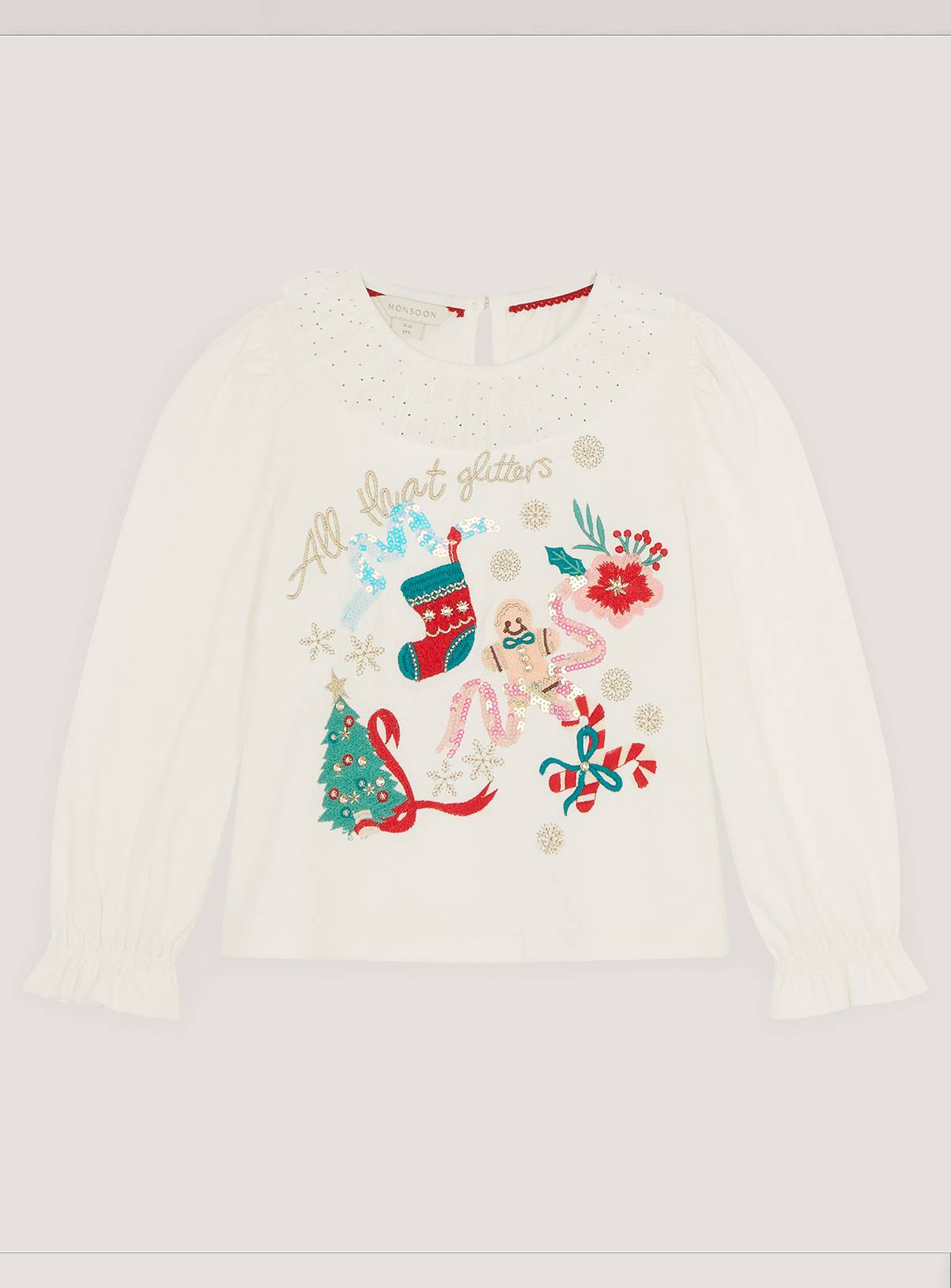 MONSOON Embellished Christmas Long Sleeve Top 3-4 Years - Image 1