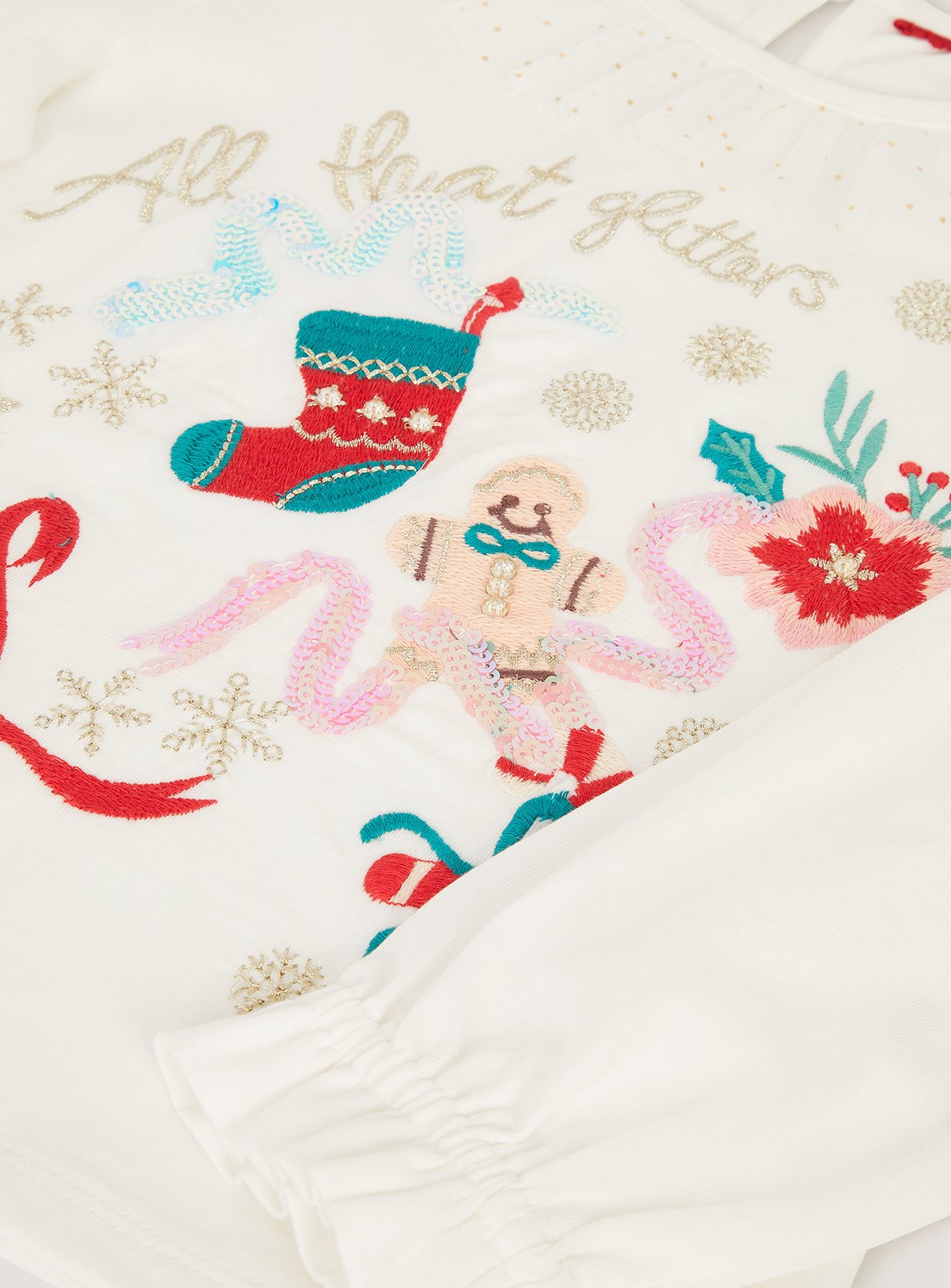 MONSOON Embellished Christmas Long Sleeve Top 3-4 Years - Image 3 thumbnail