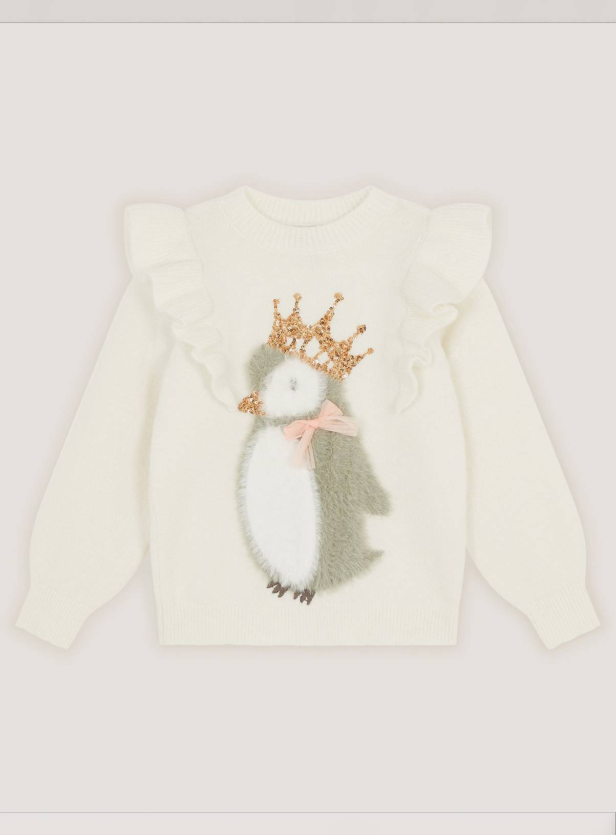 MONSOON Embellished Penguin Knit Jumper 7-8 years - Image 1