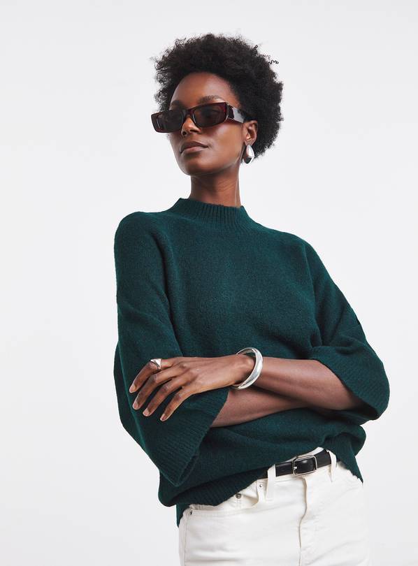 JD WILLIAMS Sponge Funnel Neck Batwing Jumper Green 32-34