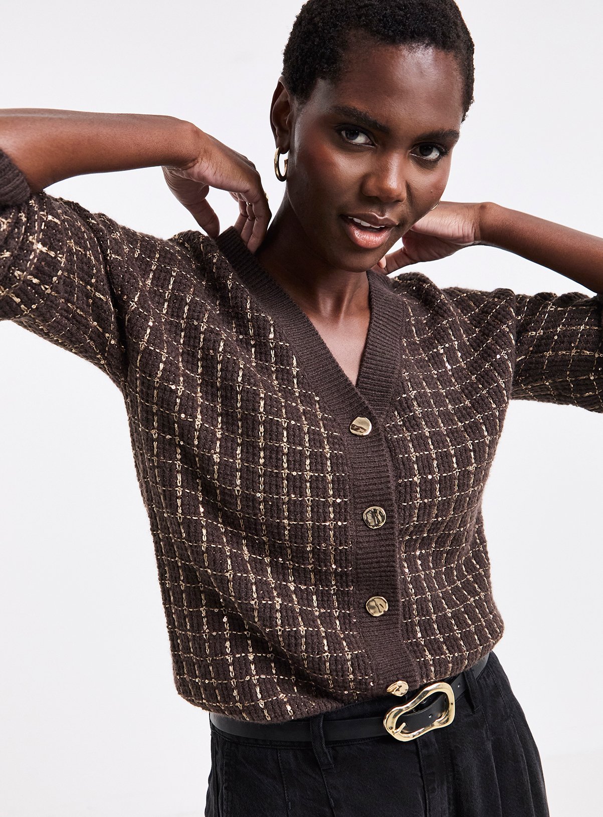 JD WILLIAMS Sequin Boucle Cardigan 8-10 - Image 1 thumbnail