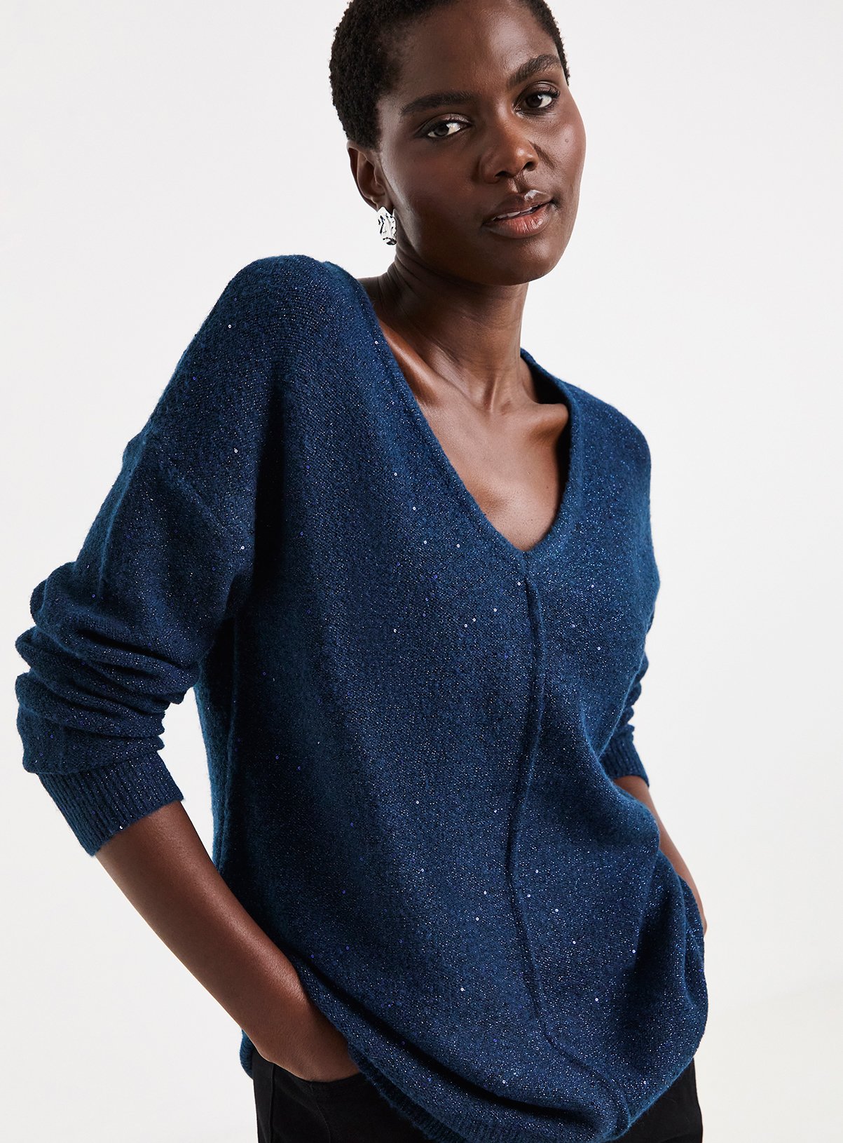 JD WILLIAMS Sequin Glitter Knit Longline Jumper 12-14 - Image 1 thumbnail