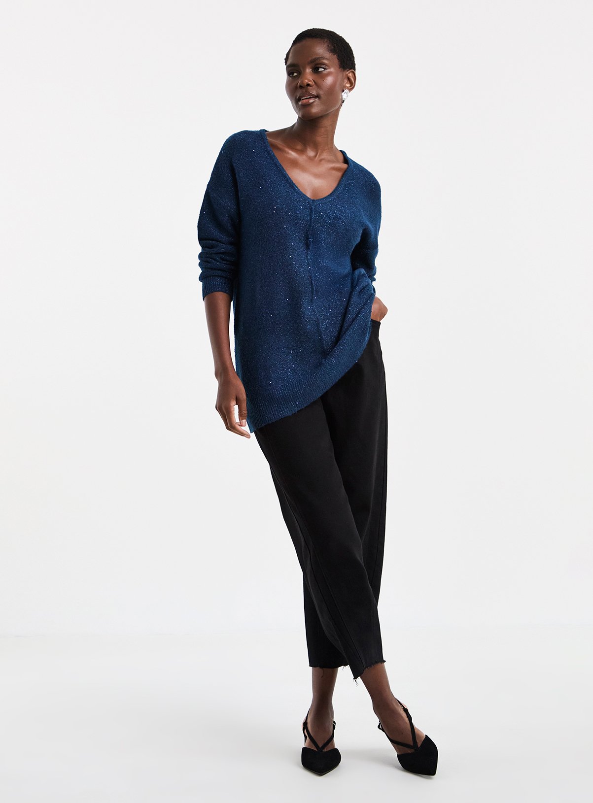 JD WILLIAMS Sequin Glitter Knit Longline Jumper 12-14 - Image 2 thumbnail
