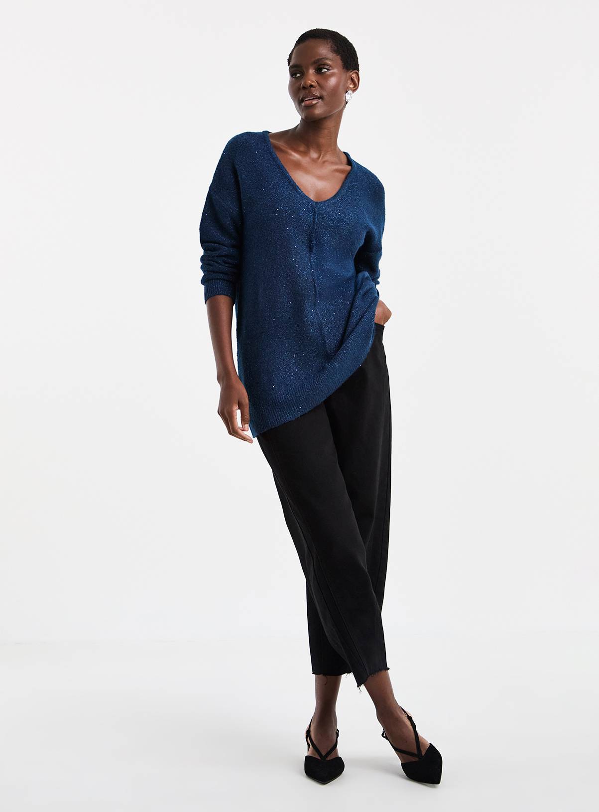 JD WILLIAMS Sequin Glitter Knit Longline Jumper 12-14 - Image 2