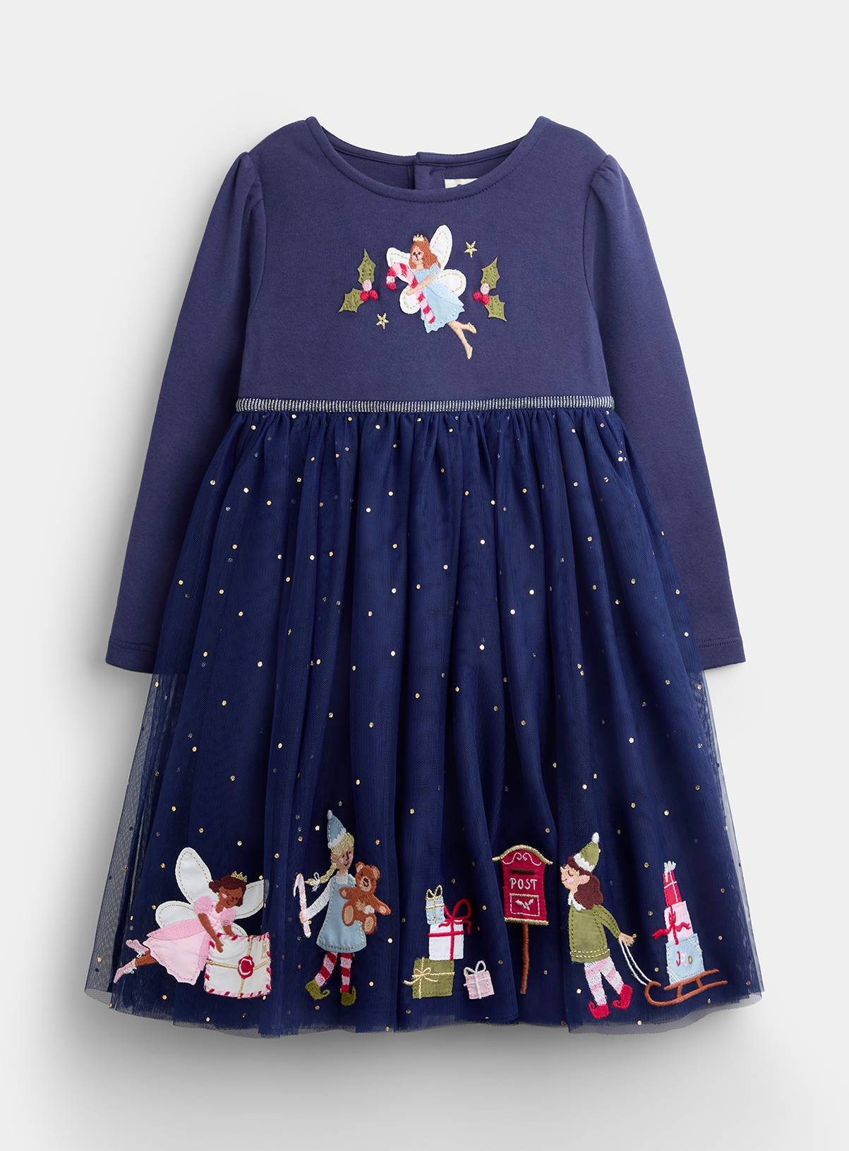JOJO MAMAN BÉBÉ Elf Applique Hem Combo Dress Navy Blue 18-24 months - Image 1