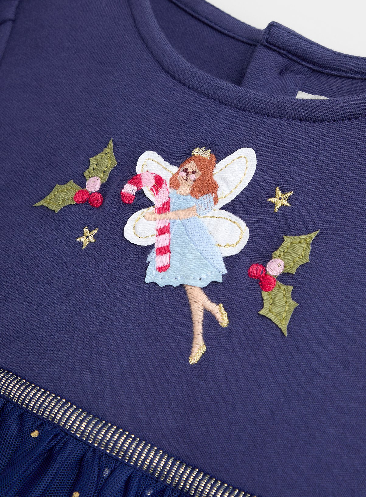 JOJO MAMAN BÉBÉ Elf Applique Hem Combo Dress Navy Blue 18-24 months - Image 3 thumbnail