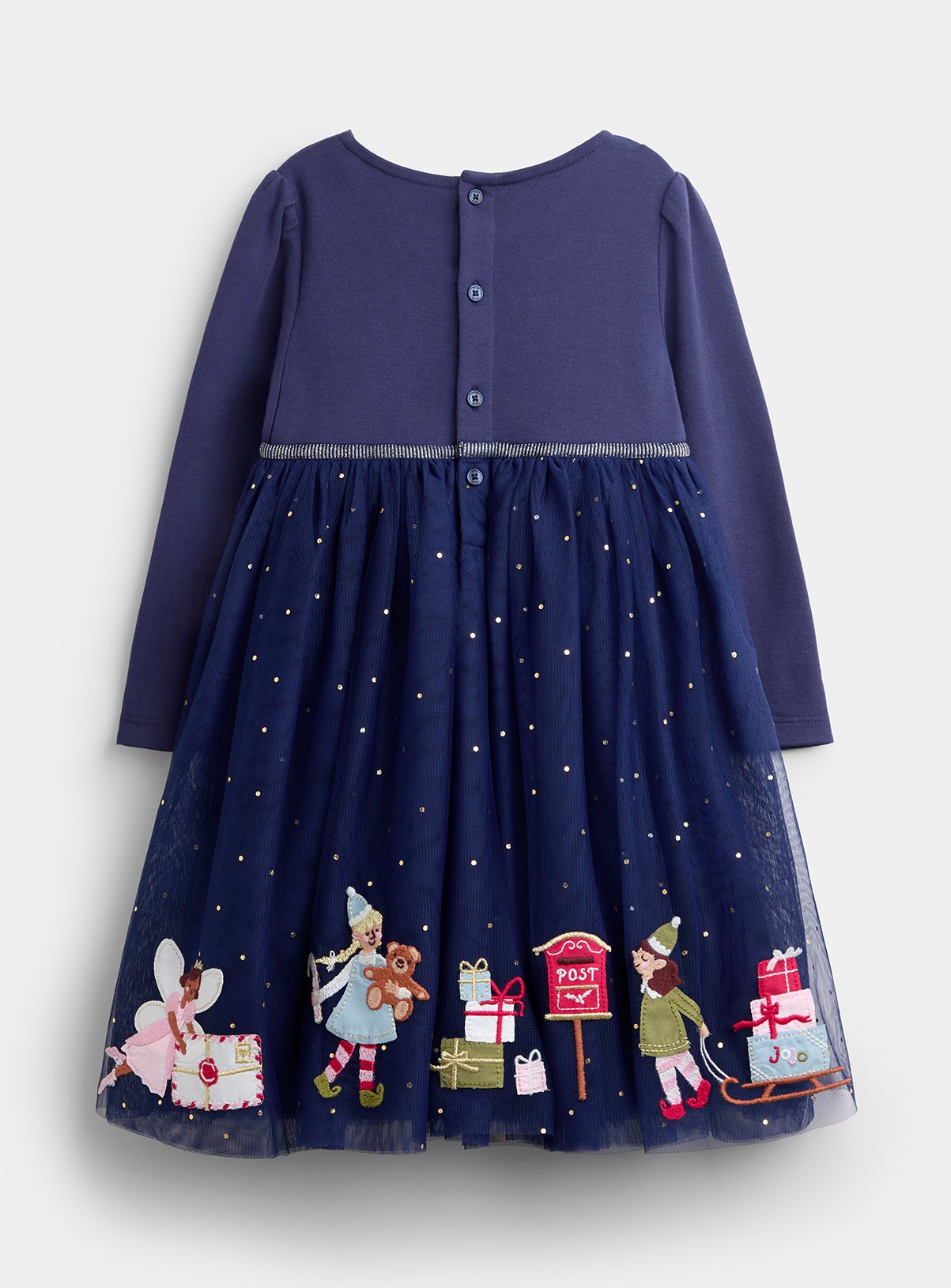 JOJO MAMAN BÉBÉ Elf Applique Hem Combo Dress Navy Blue 18-24 months - Image 4 thumbnail