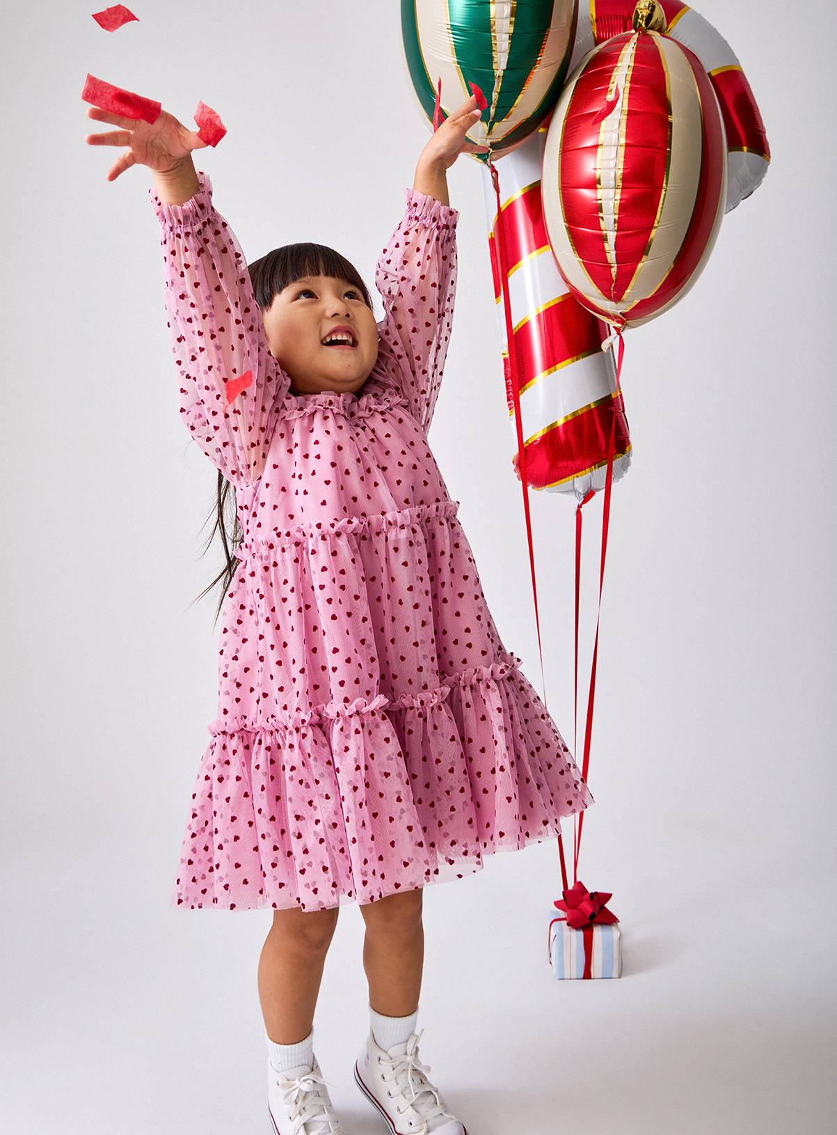 JOJO MAMAN BÉBÉ Heart Flocked Dress Mid Pink 2-3 Years - Image 1