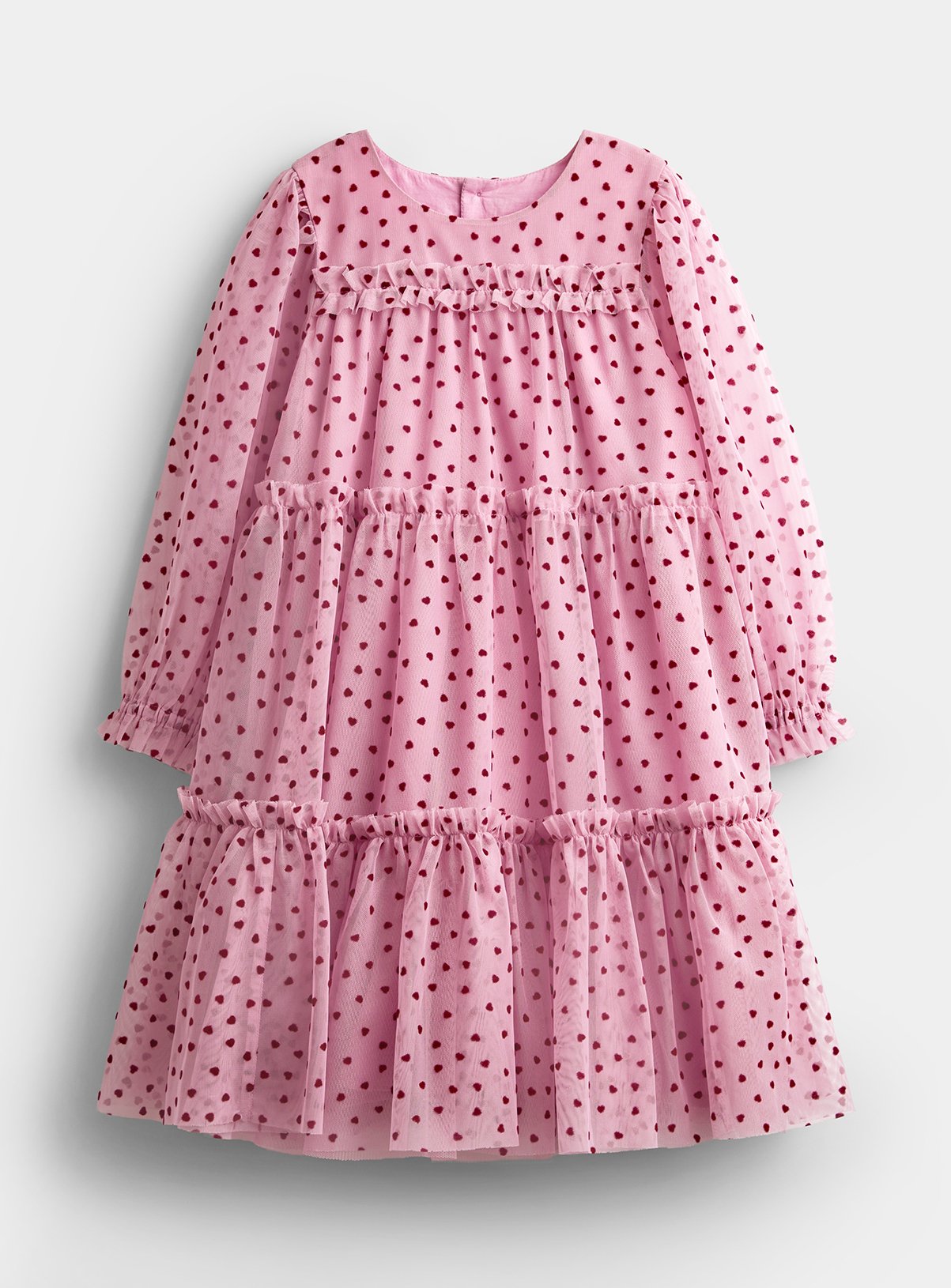 JOJO MAMAN BÉBÉ Heart Flocked Dress Mid Pink 2-3 Years - Image 3 thumbnail