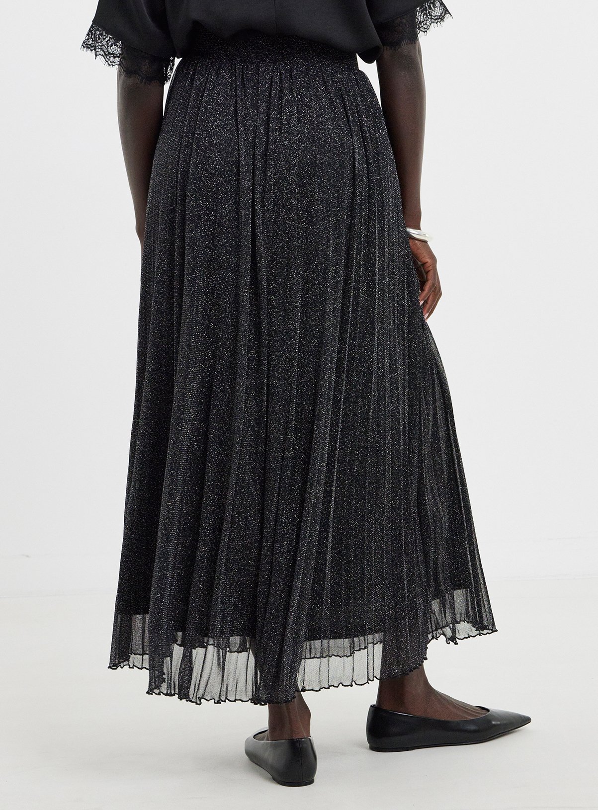 JD WILLIAMS Black Glitter Pleated Midaxi Skirt 22 - Image 2 thumbnail