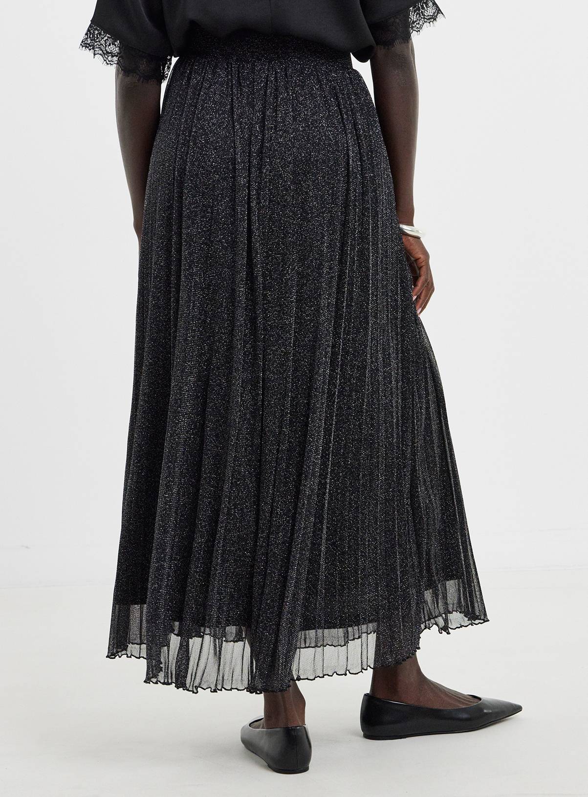 JD WILLIAMS Black Glitter Pleated Midaxi Skirt 22 - Image 2