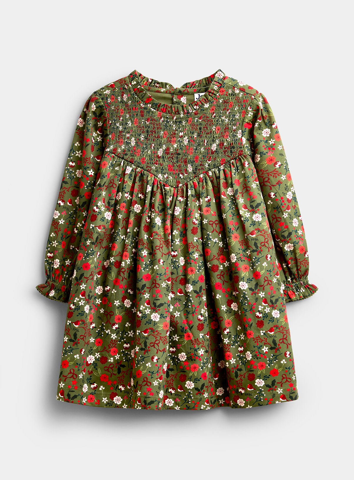 JOJO MAMAN BÉBÉ Christmas Printed Smocked Dress Mid Green 2-3 Years - Image 1 thumbnail