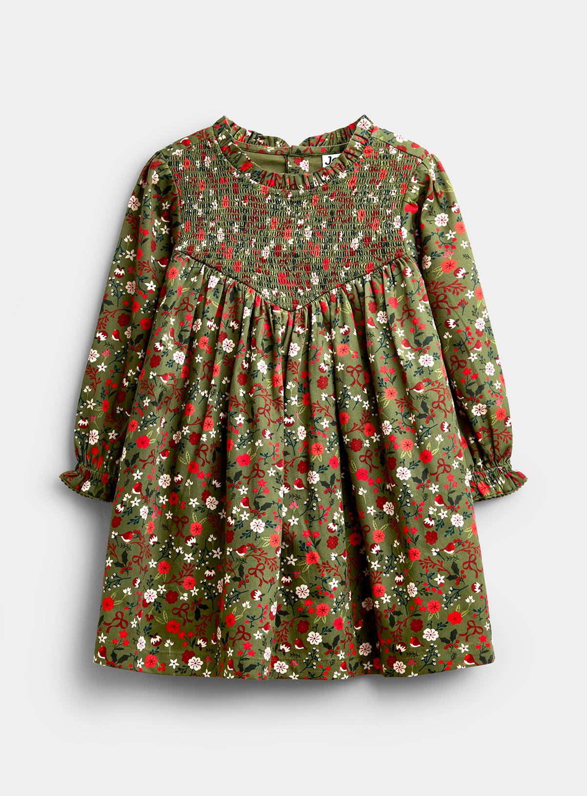 JOJO MAMAN BÉBÉ Christmas Printed Smocked Dress Mid Green 2-3 Years - Image 1