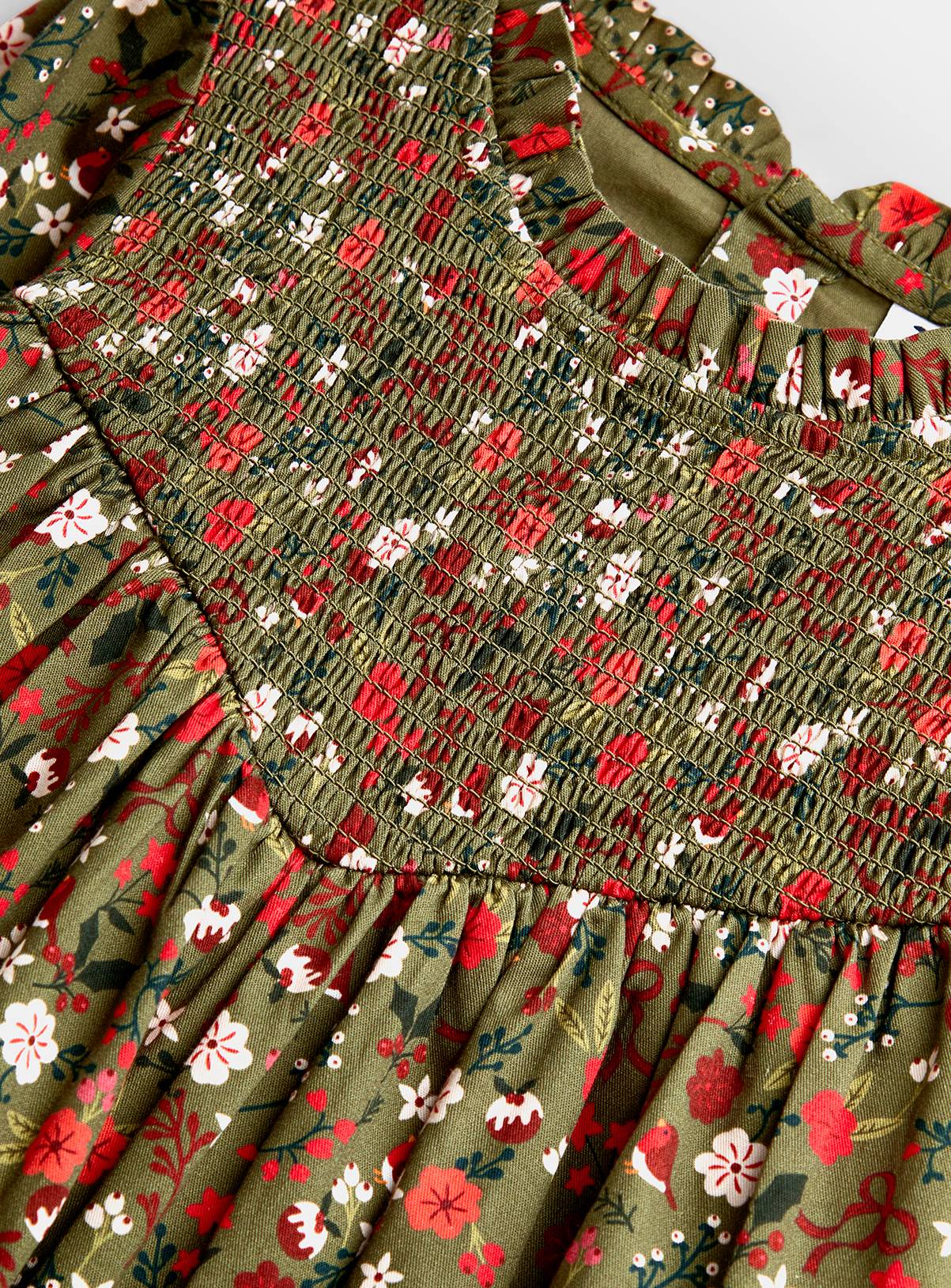 JOJO MAMAN BÉBÉ Christmas Printed Smocked Dress Mid Green 2-3 Years - Image 3