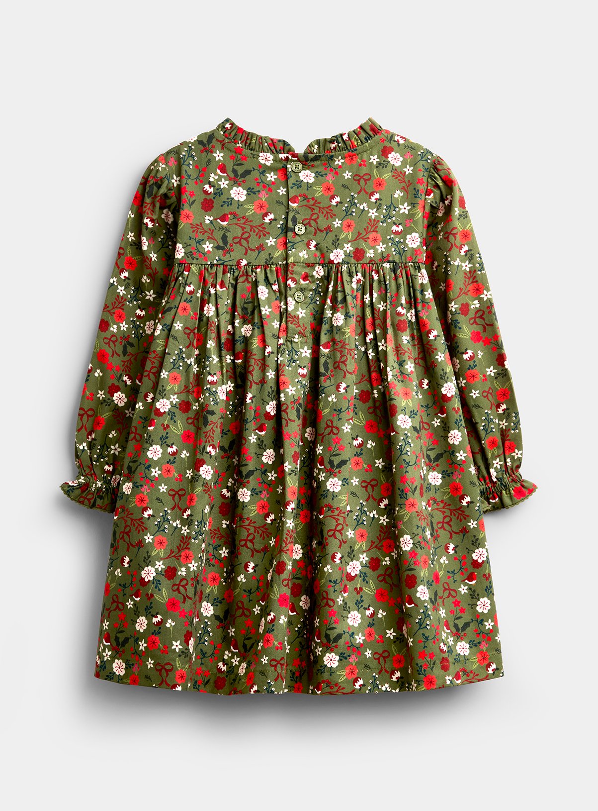 JOJO MAMAN BÉBÉ Christmas Printed Smocked Dress Mid Green 2-3 Years - Image 4 thumbnail