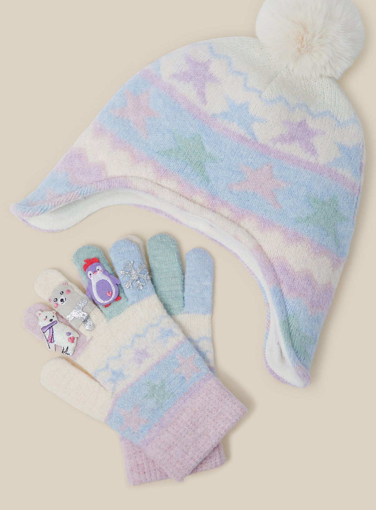 MONSOON Frozen Friends Trapper Hat & Gloves Set S/M - Image 3 thumbnail