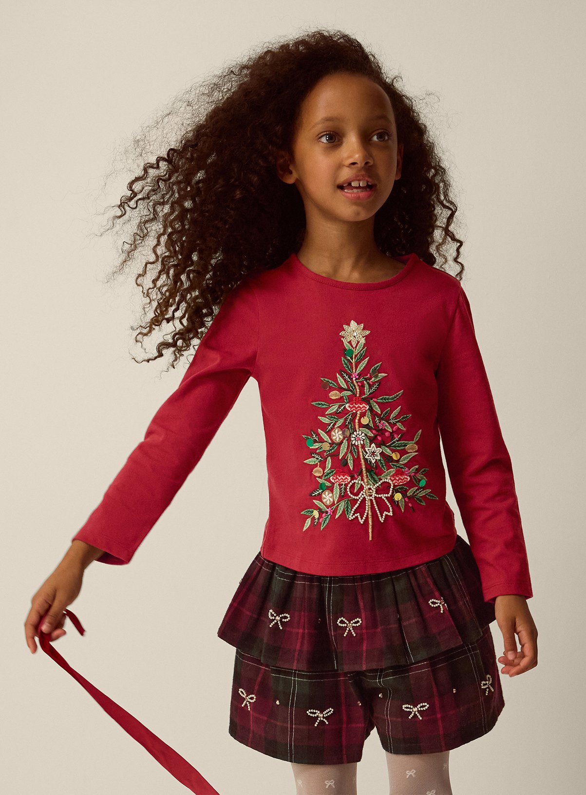 MONSOON Christmas Tree Top & Tartan Skort Set 9-10 years - Image 1 thumbnail