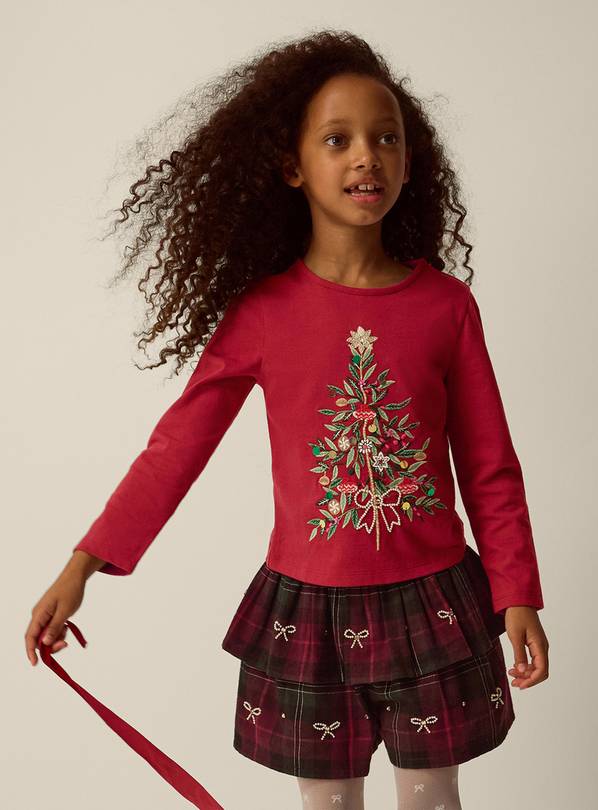 MONSOON Christmas Tree Top & Tartan Skort Set 3-4 Years