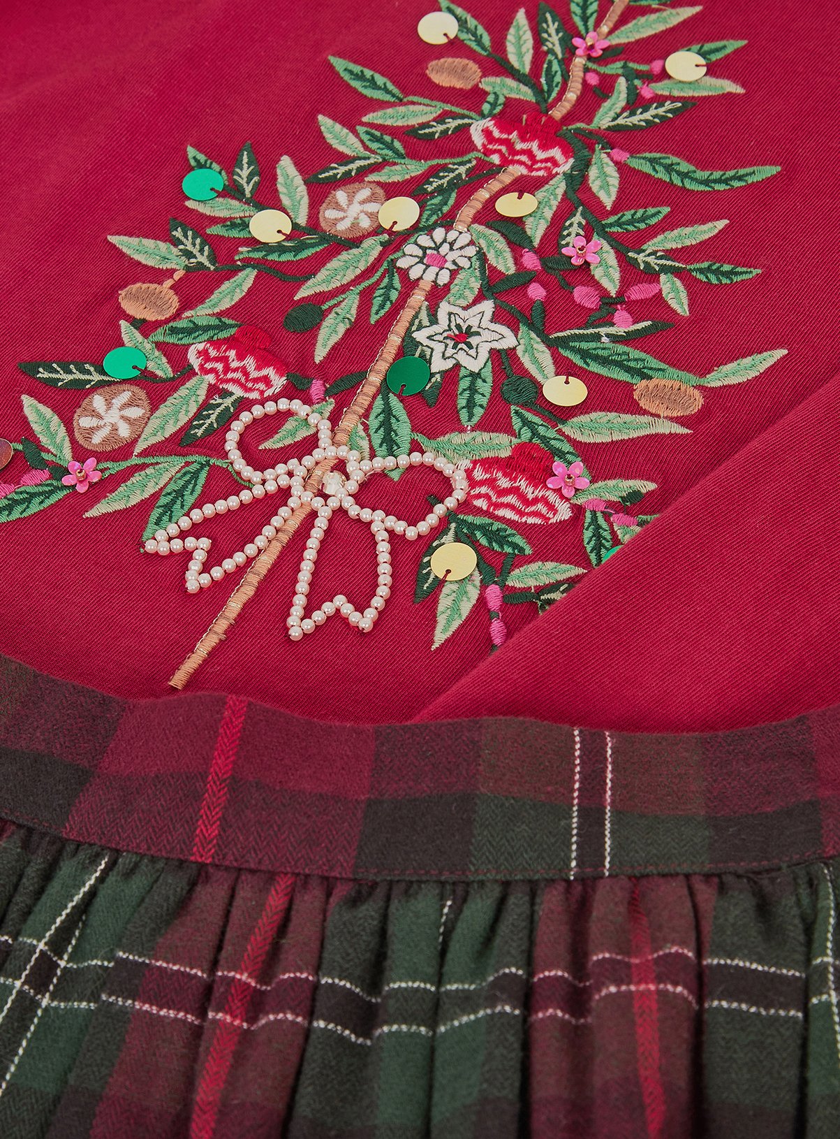 MONSOON Christmas Tree Top & Tartan Skort Set 9-10 years - Image 4 thumbnail