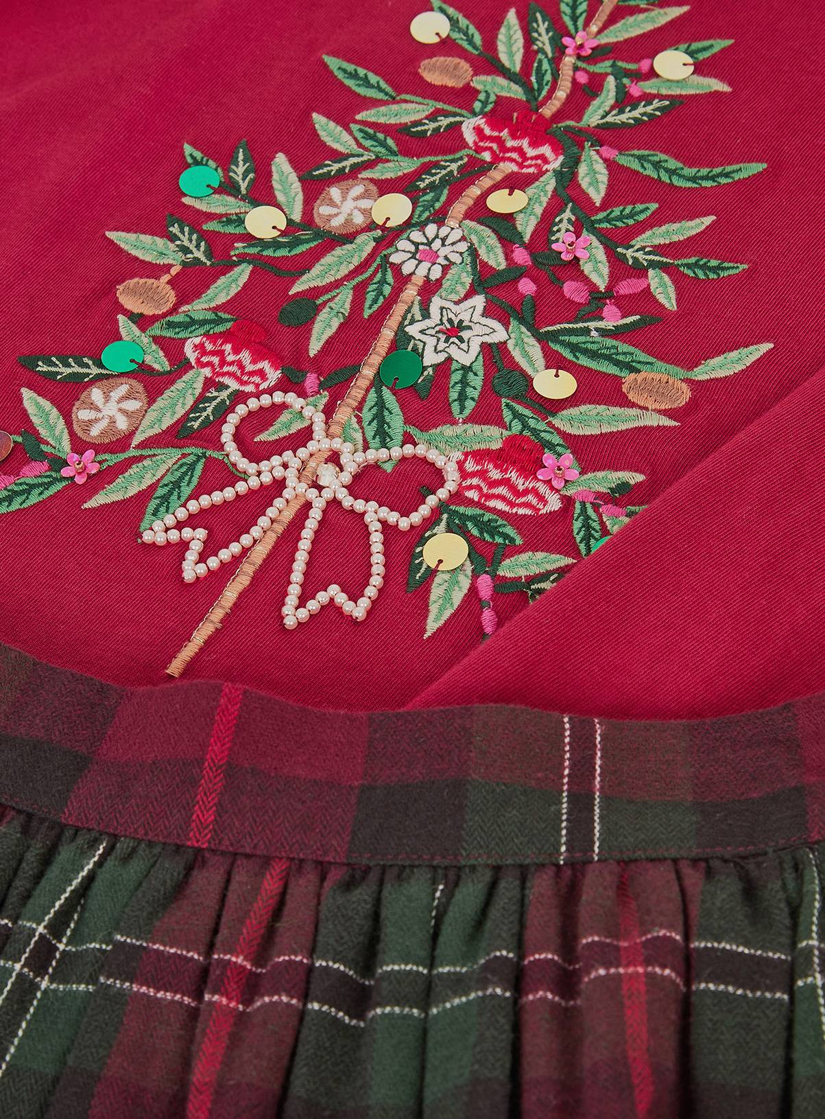 MONSOON Christmas Tree Top & Tartan Skort Set 9-10 years - Image 4