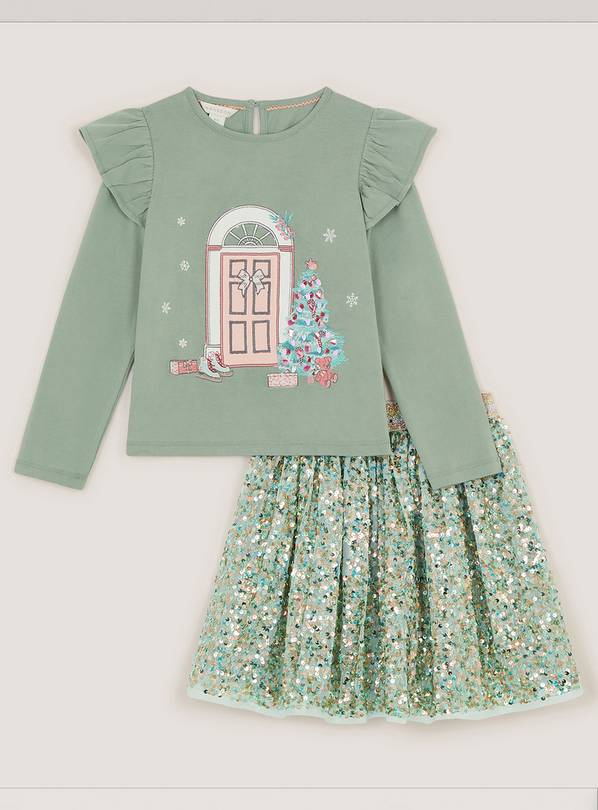 MONSOON Christmas Top & Sequin Disco Skirt Set 3-4 Years