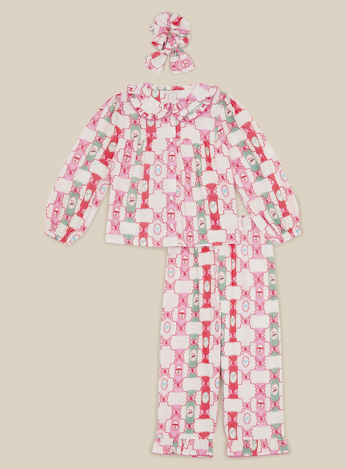 MONSOON Christmas Cracker Long Pyjamas & Hair Scrunchie Set 7-8 years - Image 2 thumbnail