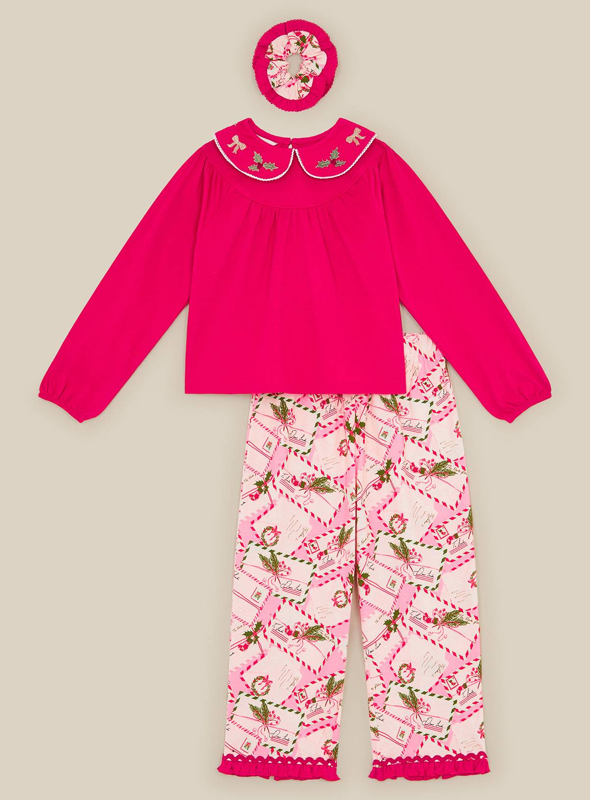 MONSOON Christmas Letter Long Pyjamas & Hair Scrunchie Set 7-8 years - Image 2