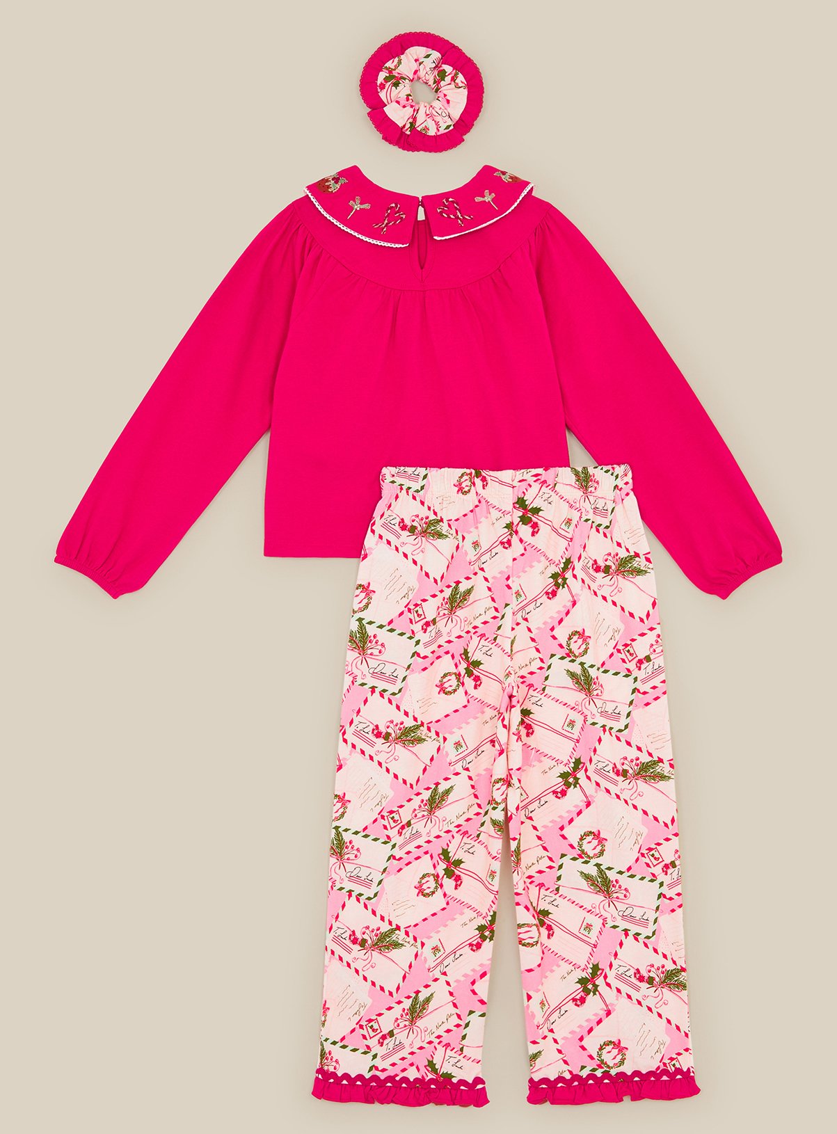 MONSOON Christmas Letter Long Pyjamas & Hair Scrunchie Set 7-8 years - Image 3 thumbnail
