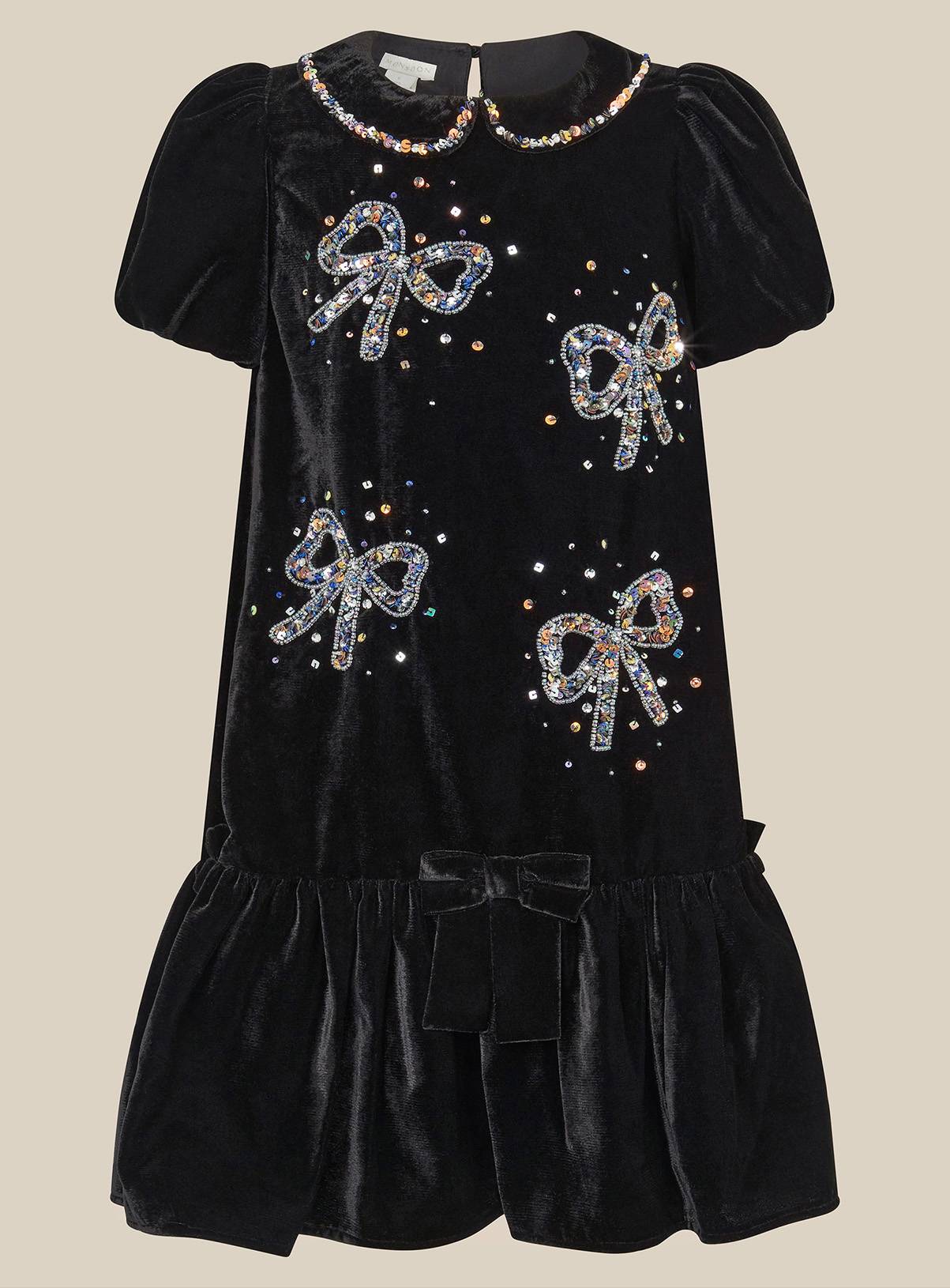 MONSOON Mara Sequin Bow Velvet Swing Dress 4 years - Image 1