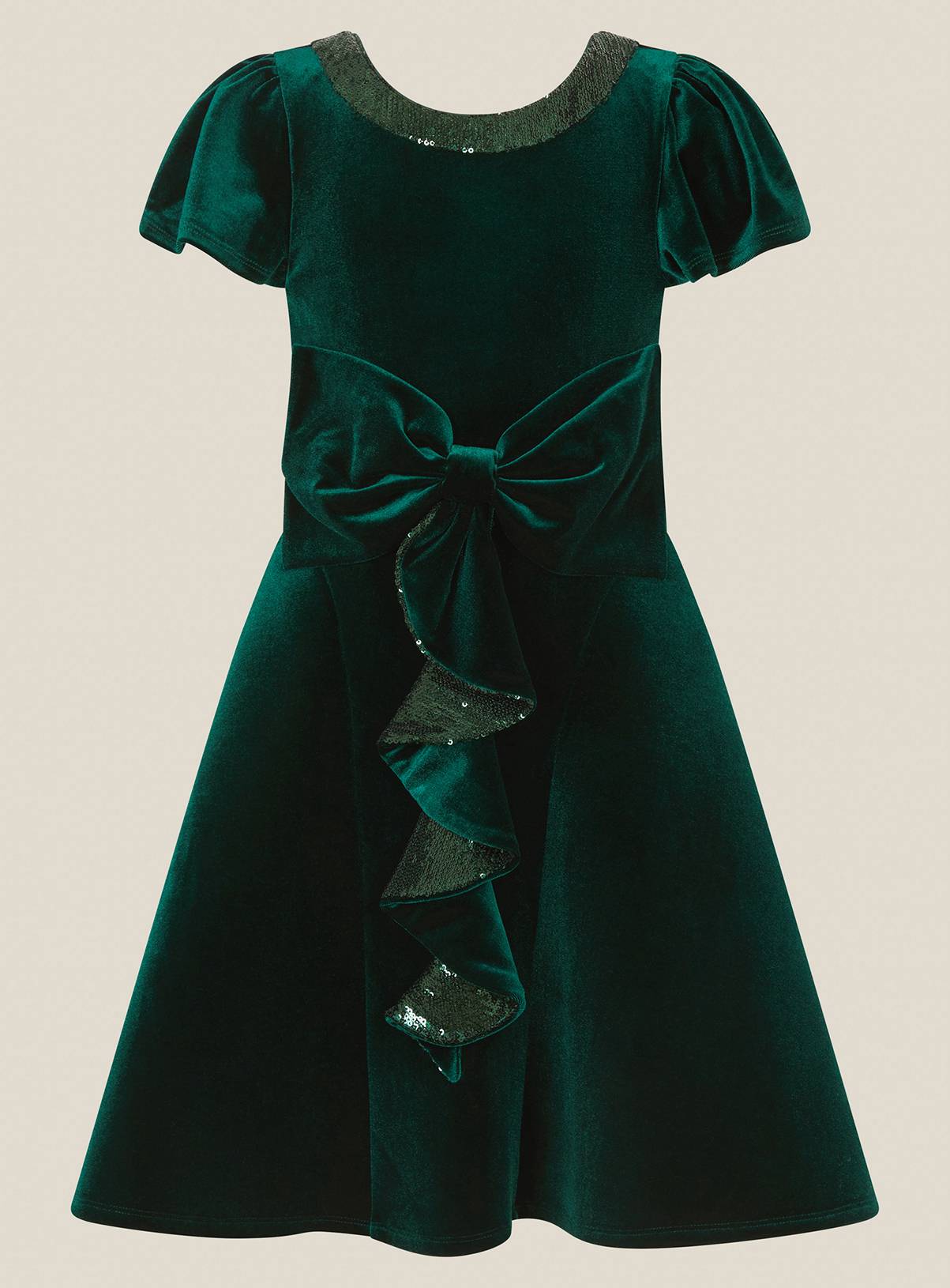 MONSOON Genevieve Sequin Bow Velvet Party Dress 3 years - Image 2