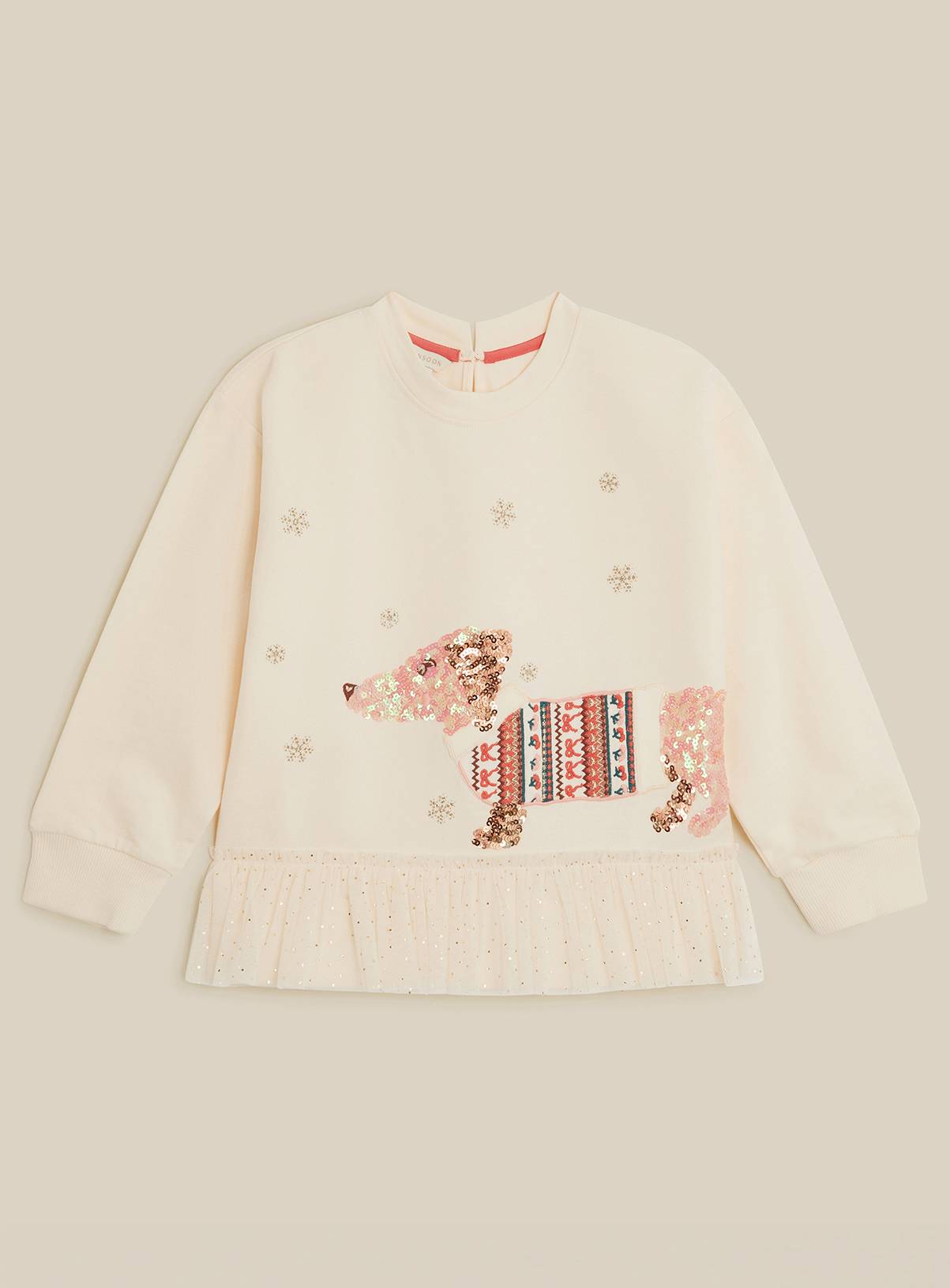 MONSOON Sequin Sausage Dog Christmas Sweatshirt 7-8 years - Image 1