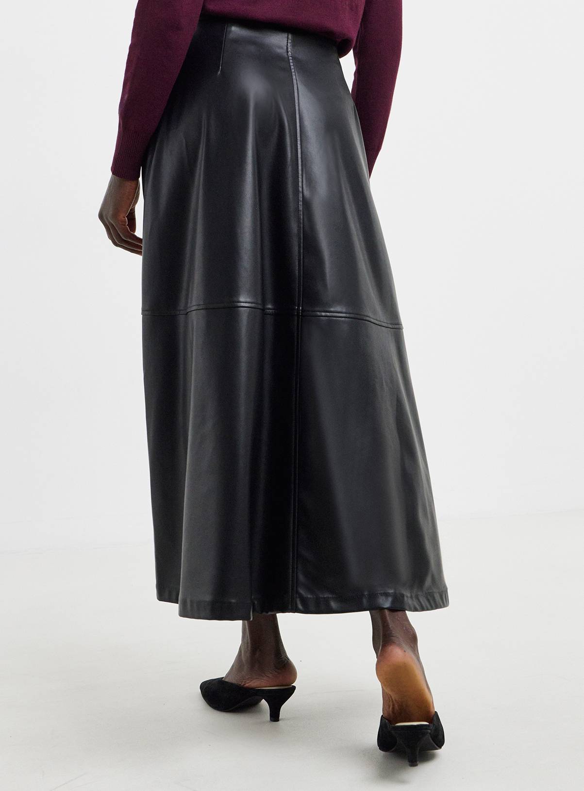 JD WILLIAMS Black PU Seam Detail Circle Skirt 14 - Image 2
