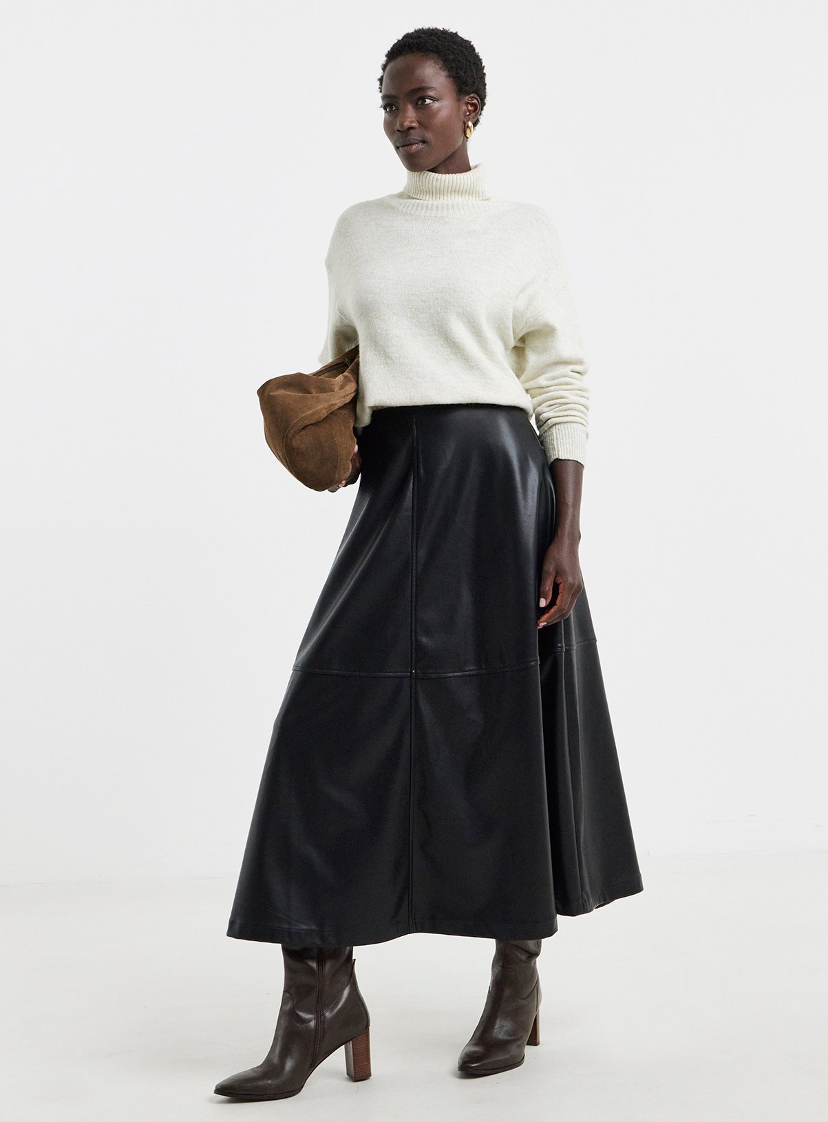 JD WILLIAMS Black PU Seam Detail Circle Skirt 14 - Image 3 thumbnail