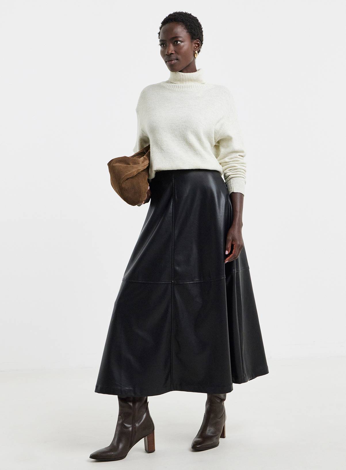 JD WILLIAMS Black PU Seam Detail Circle Skirt 14 - Image 3