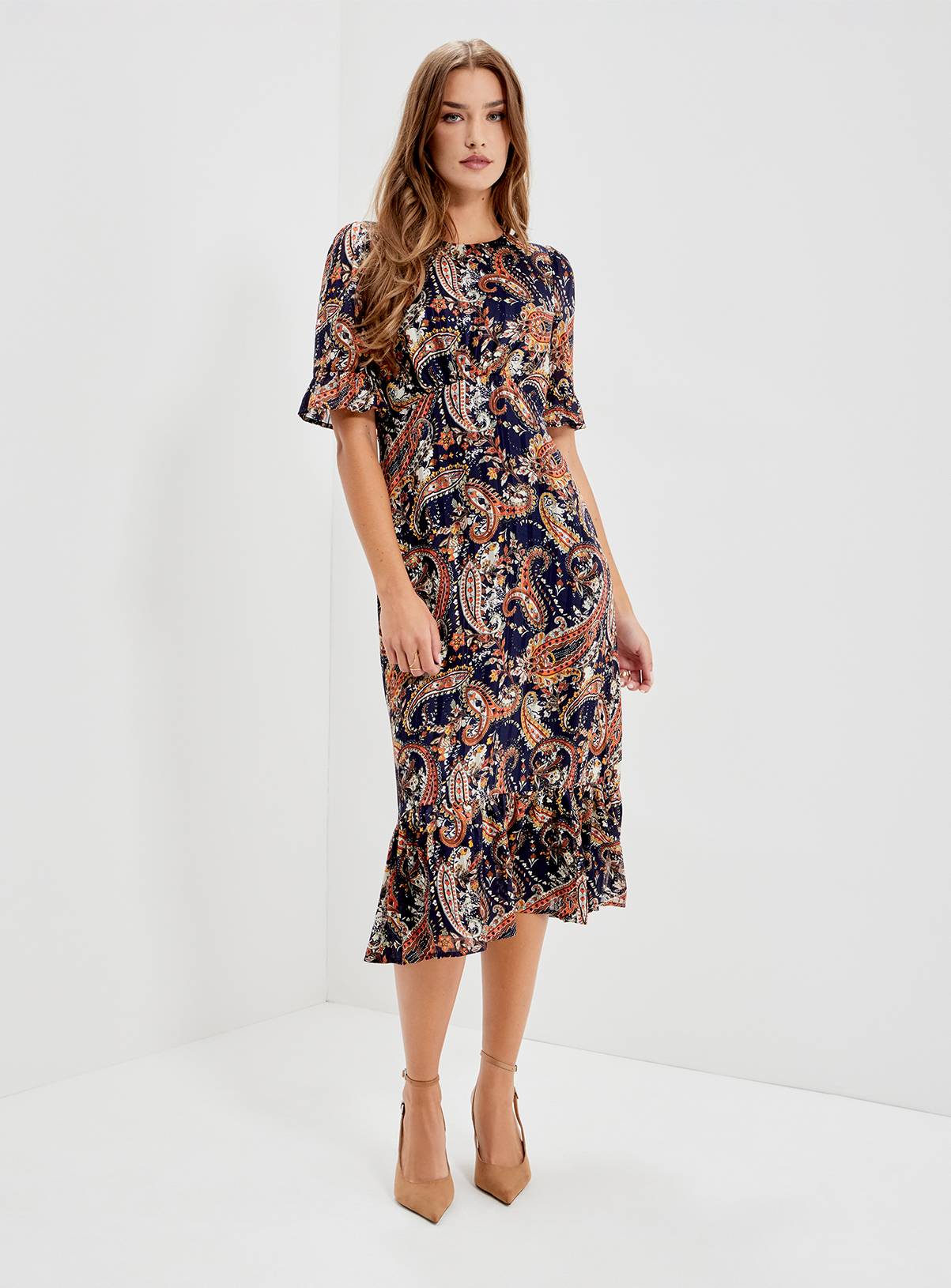 FINERY Jennifer Printed Satin Chiffon Midi Dress 8 - Image 1