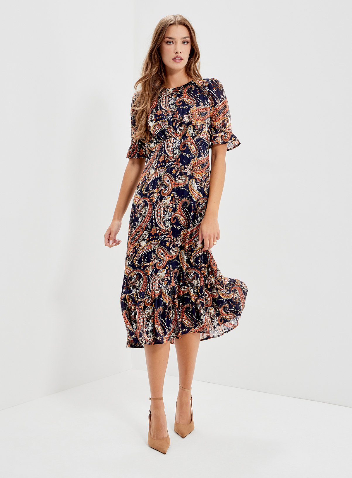 FINERY Jennifer Printed Satin Chiffon Midi Dress 8 - Image 2 thumbnail