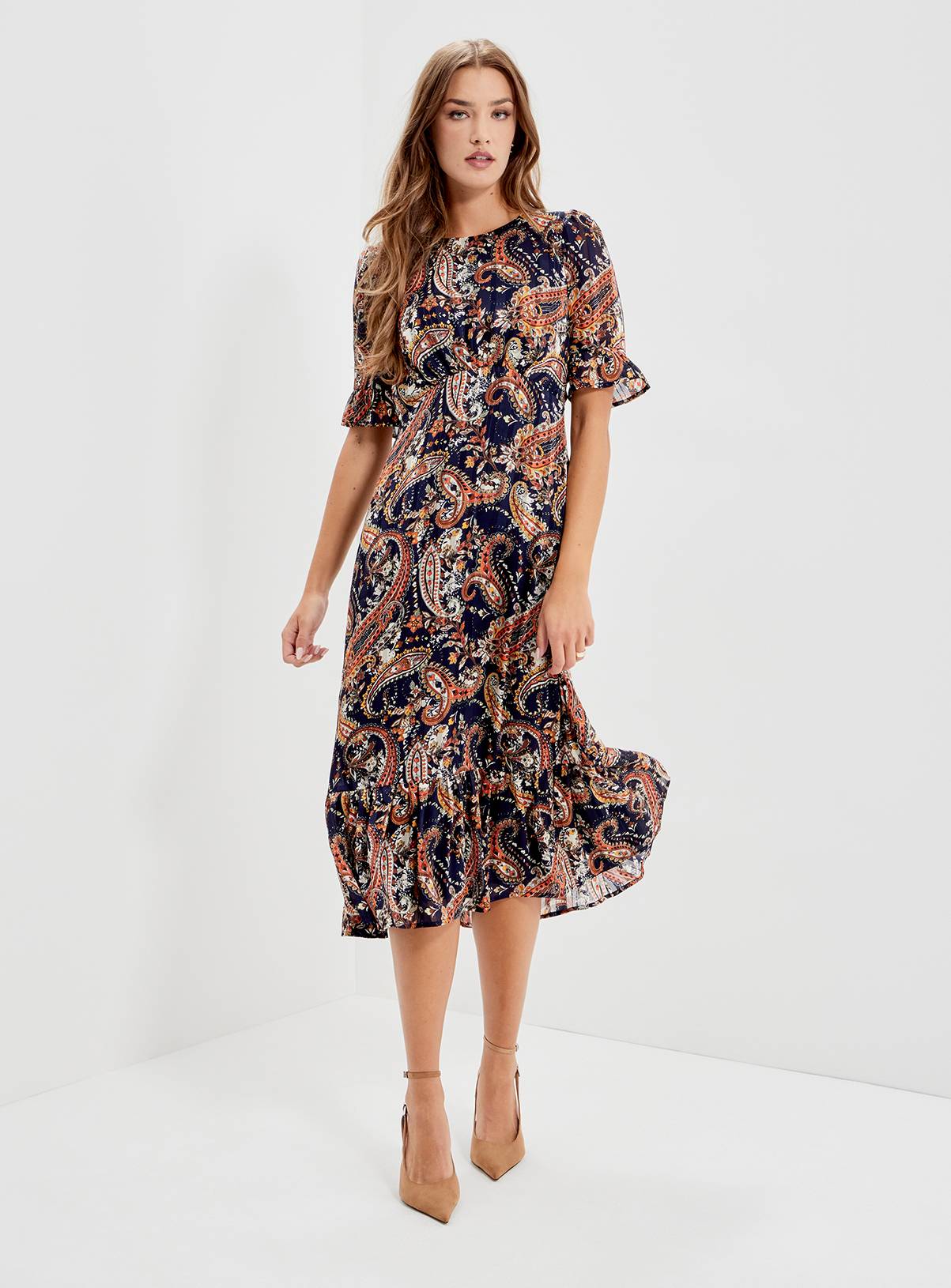 FINERY Jennifer Printed Satin Chiffon Midi Dress 8 - Image 2